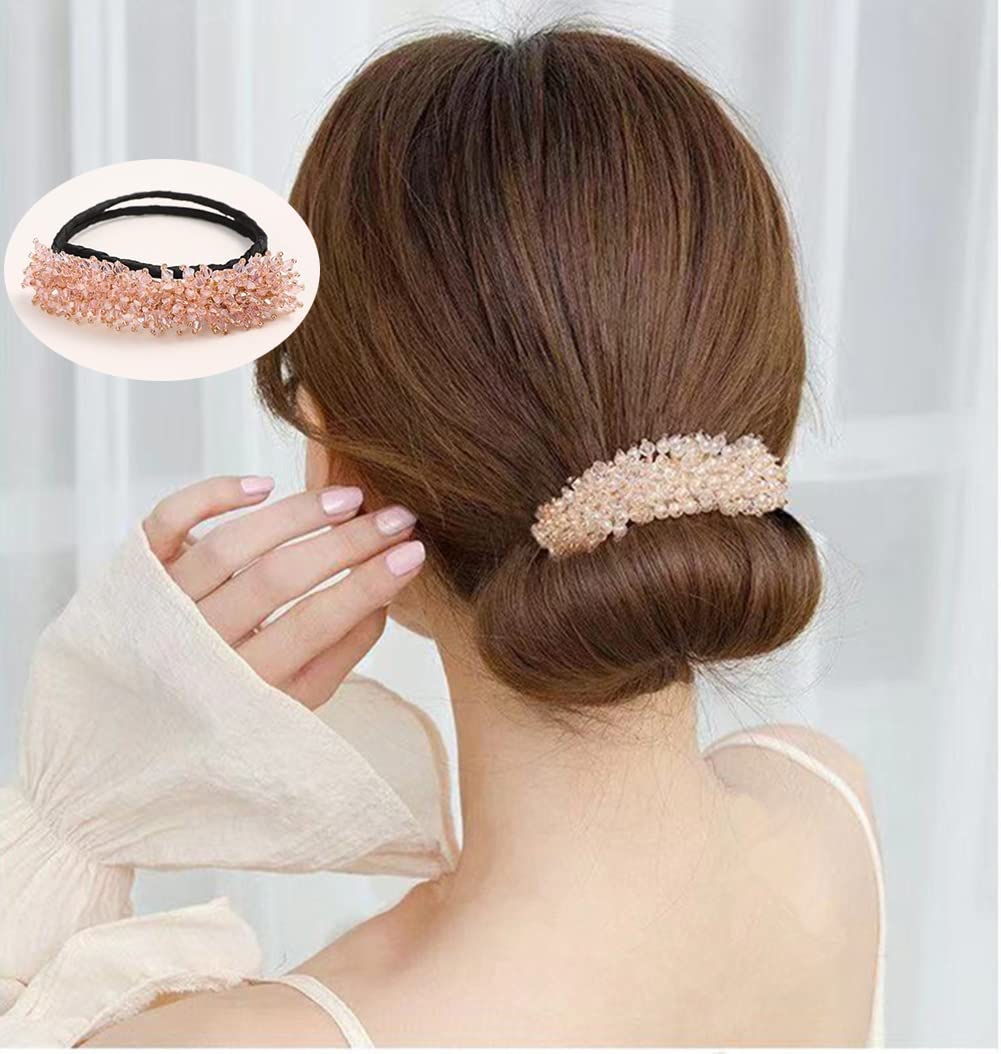 2 PCS Rhinestone Bun Makers - Crystal Hair Styling Tools for Easy DIY Hairstyles, Pink & Blue Hair Accessories | Perfect for Parties, Weddings & Special Occasions