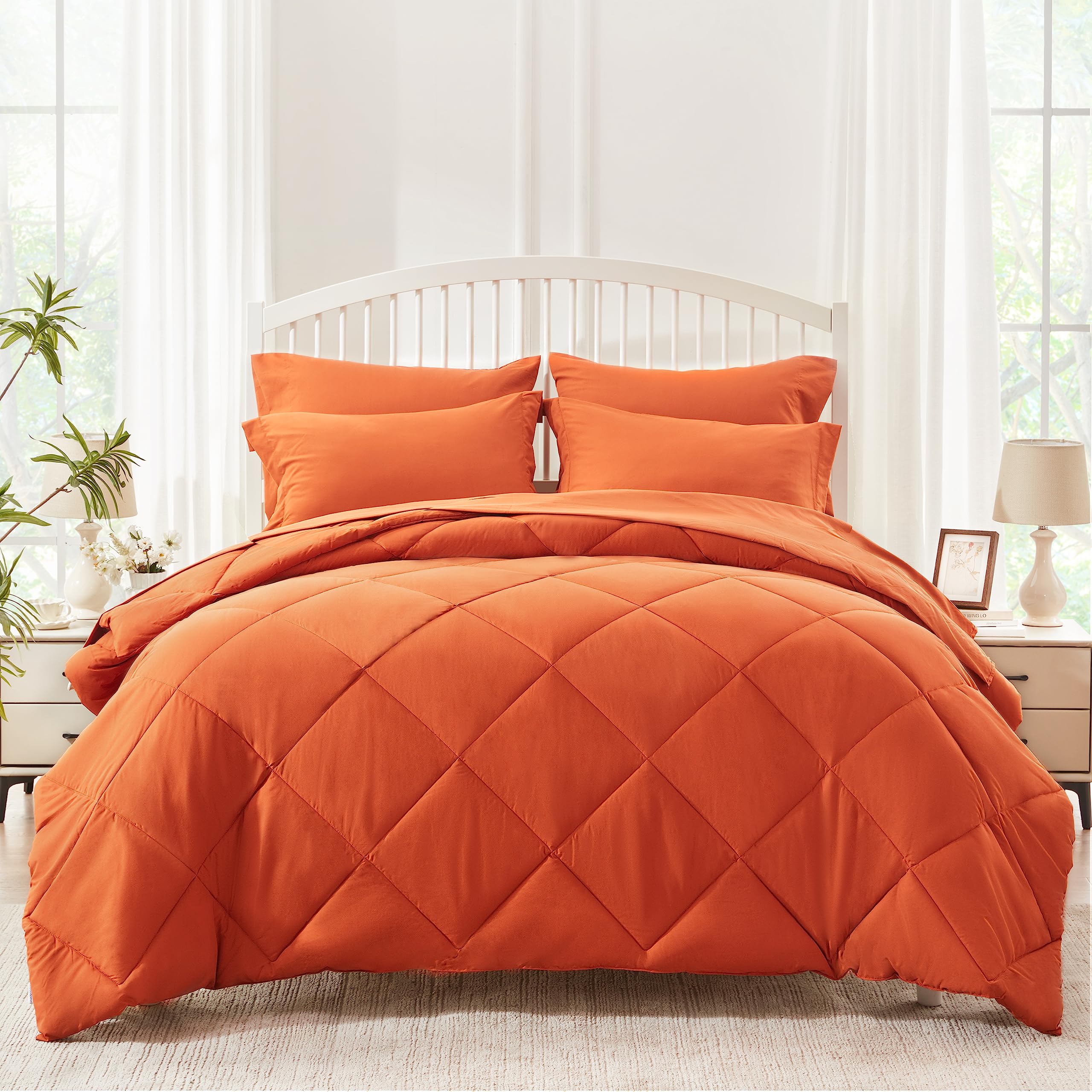 Gotroolhome 7-Piece Queen Size Comforter Set - Soft Burnt Orange Bedding Set with Comforter, Pillow Shams, Sheet Set | Perfect for Master Bedroom, Guest Room & Dorm Decor