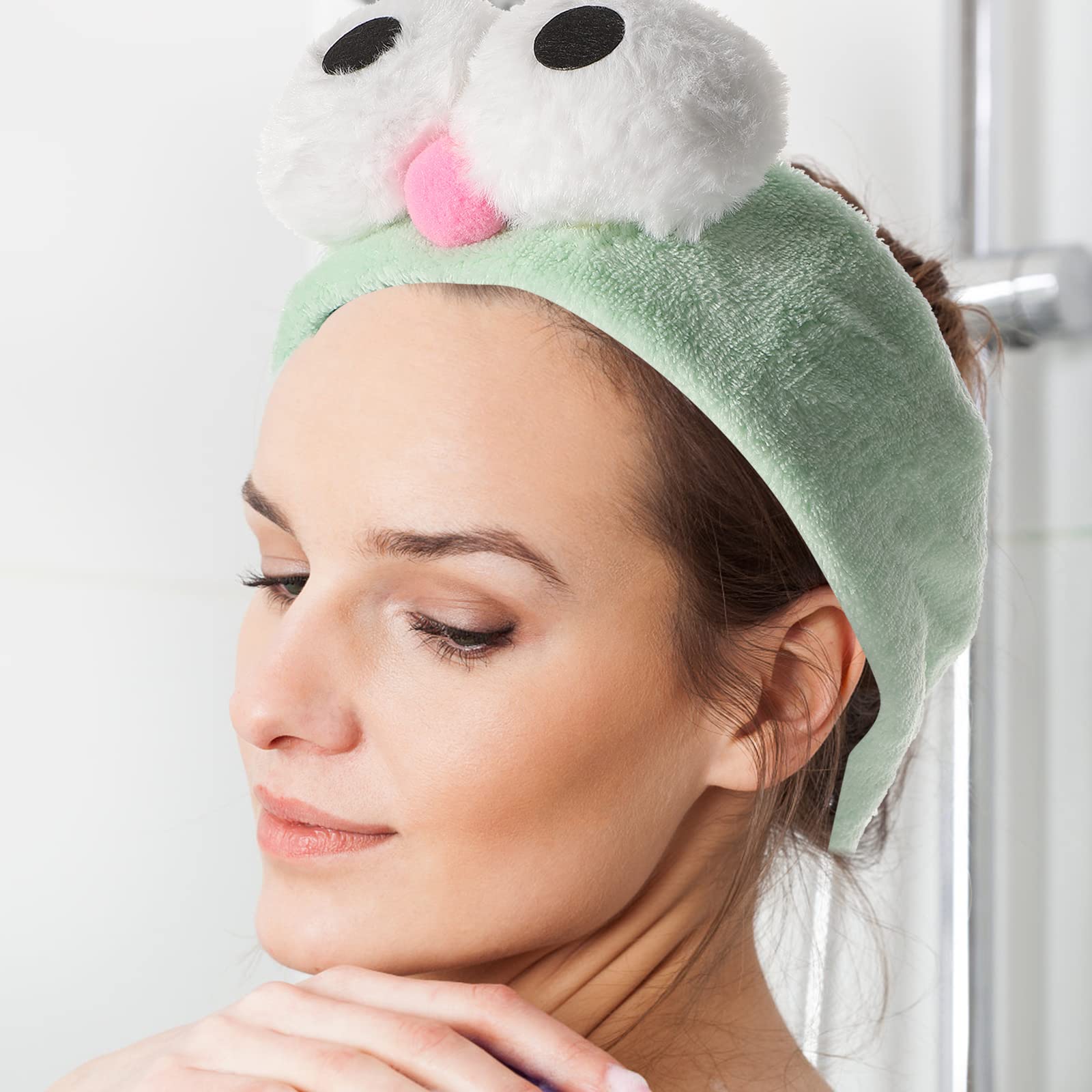 Lurrose Adjustable Mint Green Cartoon Hair Band for Women - Soft Spa Headband for Makeup, Face Washing & Shower - Cute Hair Accessories for Skincare, Beauty & Relaxation at Home