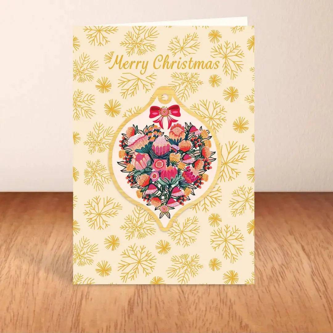 Beautiful Heart of Flowers Australian Christmas Card & Bauble - Perfect for Holiday Greetings, Tree Decorations, and Festive Gift Giving