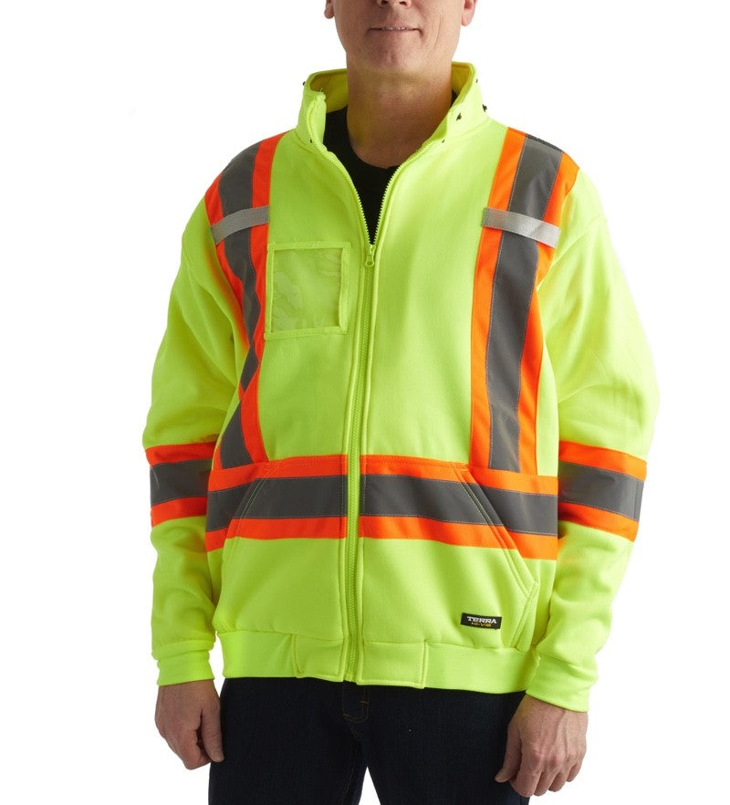 High Visibility Yellow Fleece Work Hoodie - Terra 116506YL - Warm & Comfortable for Outdoor Jobs, Construction, and Safety Workwear