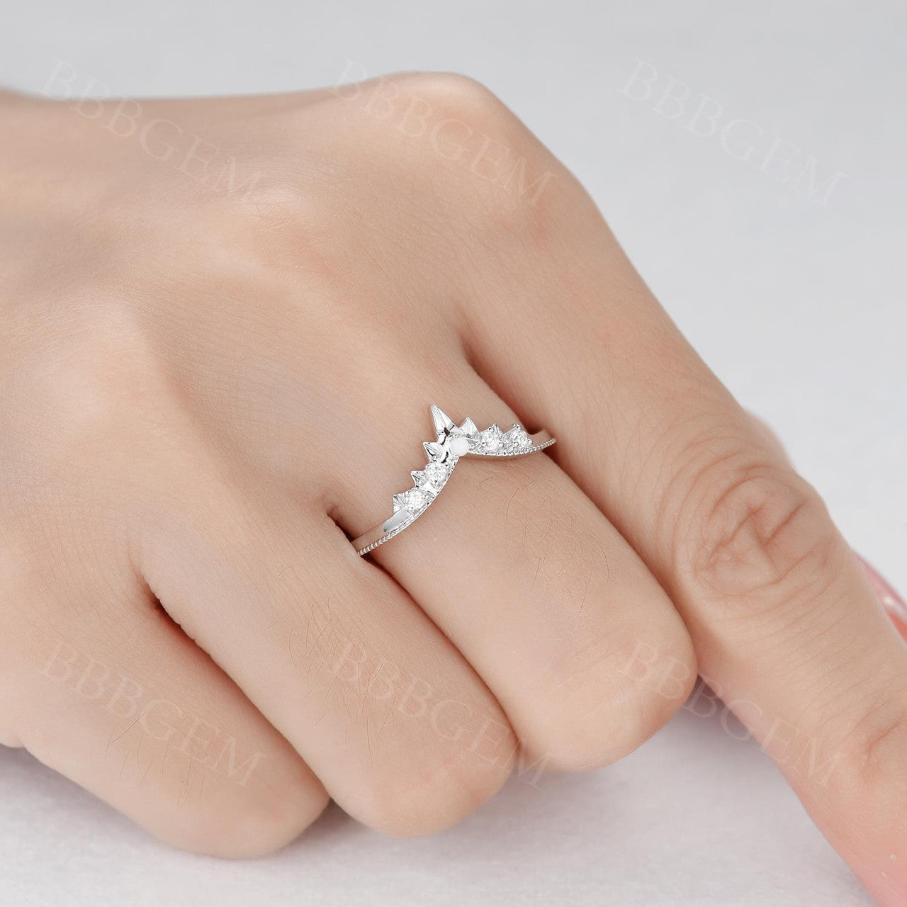 Elegant Curved Moissanite Opal Wedding Band in Rose Gold - Matching Bridal Ring Set for Engagement, Anniversary & Special Occasions