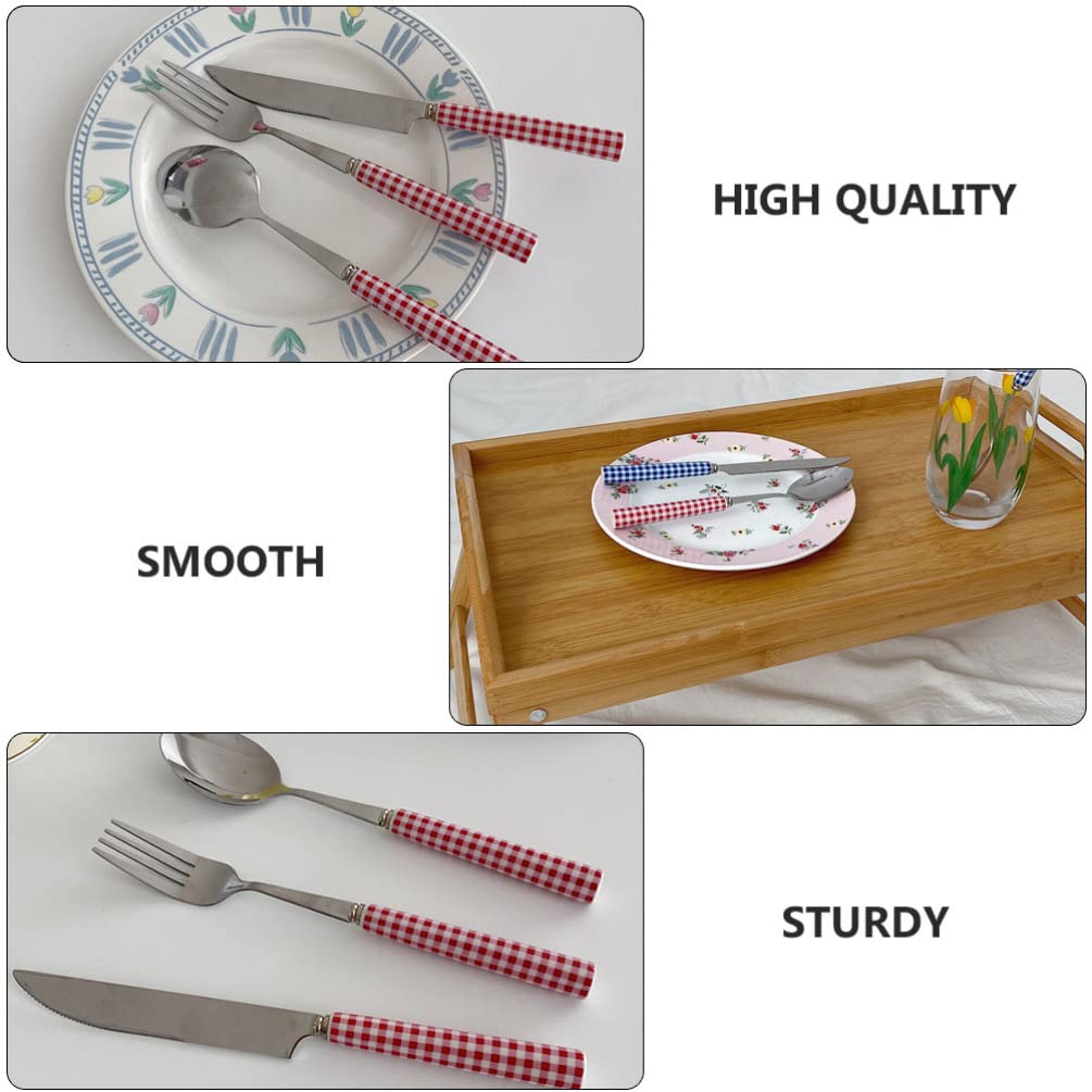 Premium Stainless Steel Steak Cutlery Set - 1 Set Ceramic Handle Silverware with Cake Server & French Style Spoons - Elegant Tableware for Fine Dining, BBQ Parties & Home Decor