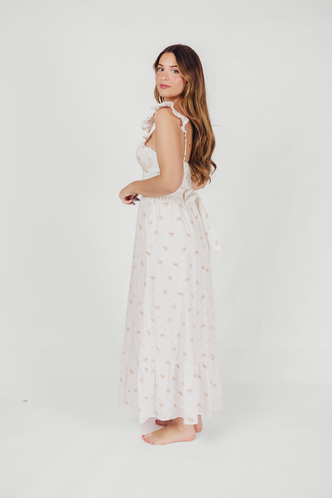 Rosamund Bustier Style Maxi Dress - Floral Blush Pink Women's Plus Size Dress (S-3XL) | Perfect for Weddings, Parties & Summer Vacations