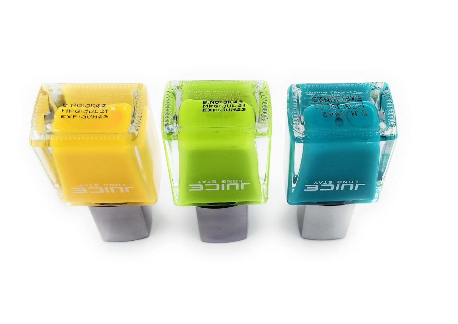 JUICE Nail Polish Set of 3 - Corn Yellow, Lime Green, Copen Blue | Long Lasting Nail Enamel for Manicures & Pedicures | Perfect for Parties, Weddings & Everyday Wear