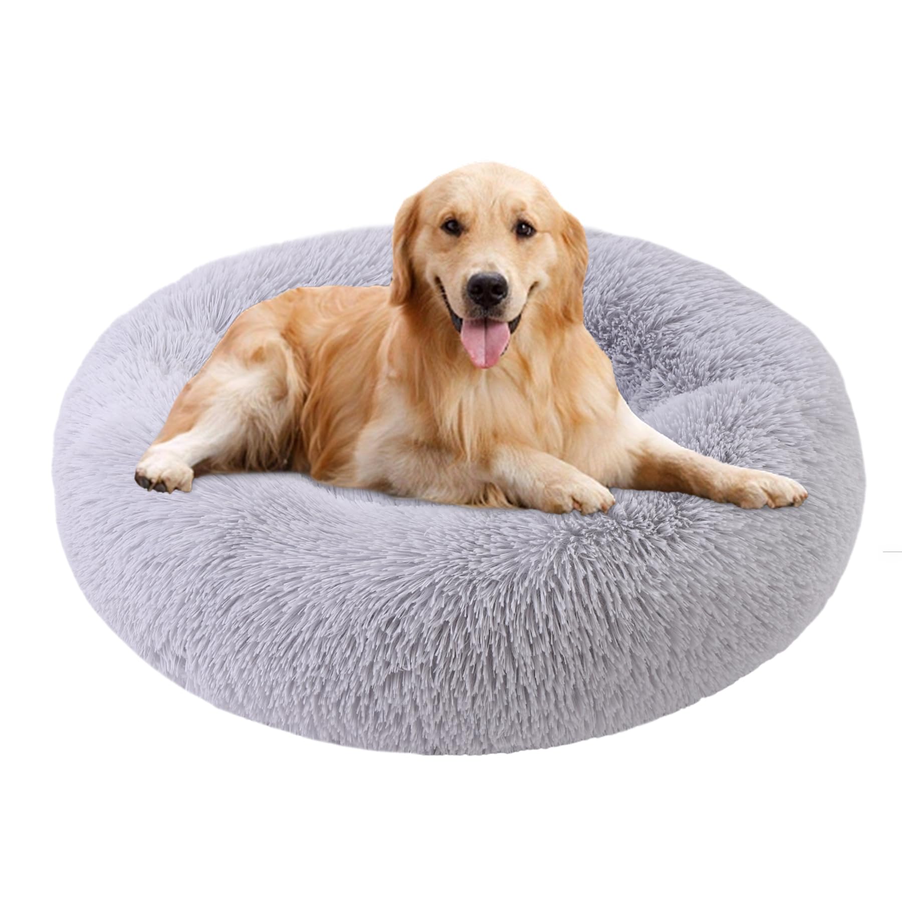 Calming Donut Dog Bed for Small to Medium Pets Up to 80 lbs - Anti-Anxiety Round Pet Bed with Fluffy Washable Cover & Non-Slip Bottom (36
