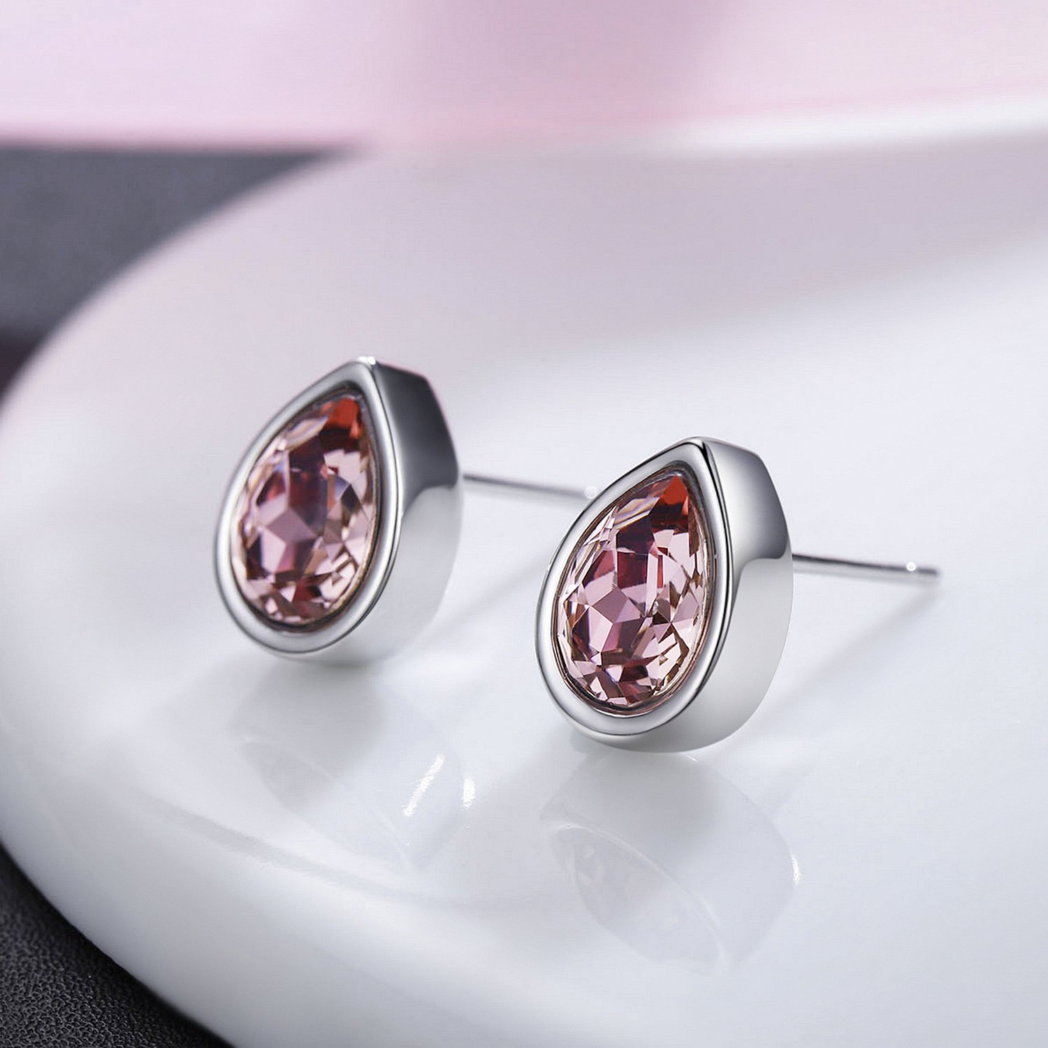 Platinum Teardrop Stud Earrings with Austrian Crystals for Women - Perfect for Parties & Weddings