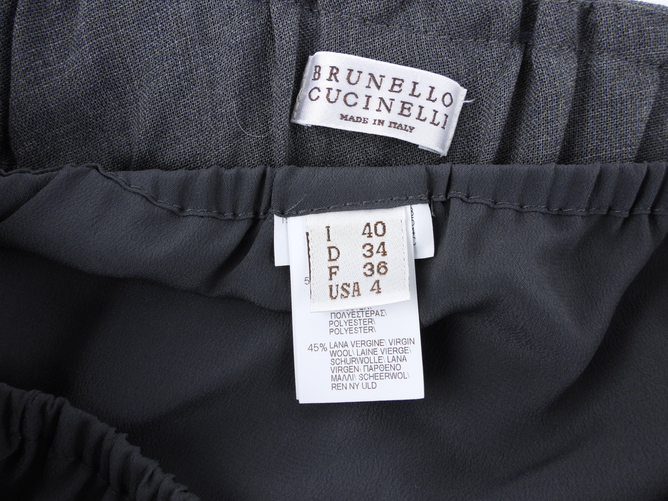 Brunello Cucinelli Grey Wool Blend Asymmetrical Striped Knife Pleat Midi Skirt - Women's Size IT40 / US 4 - Elegant Office Wear & Cocktail Party Outfit