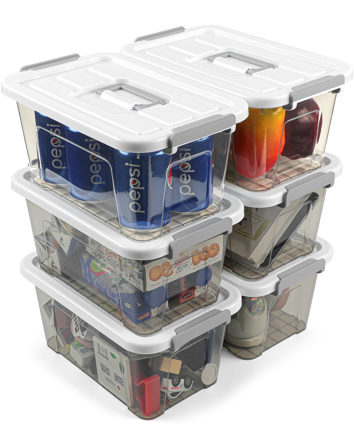 7 Quart Plastic Storage Bins with Lids - 6 Pack BPA-Free Stackable Latching Containers with Grey Handles for Home, Office, Kids Room, Closet & School Organization - Perfect for Art Supplies, Toys, Documents & Household Storage