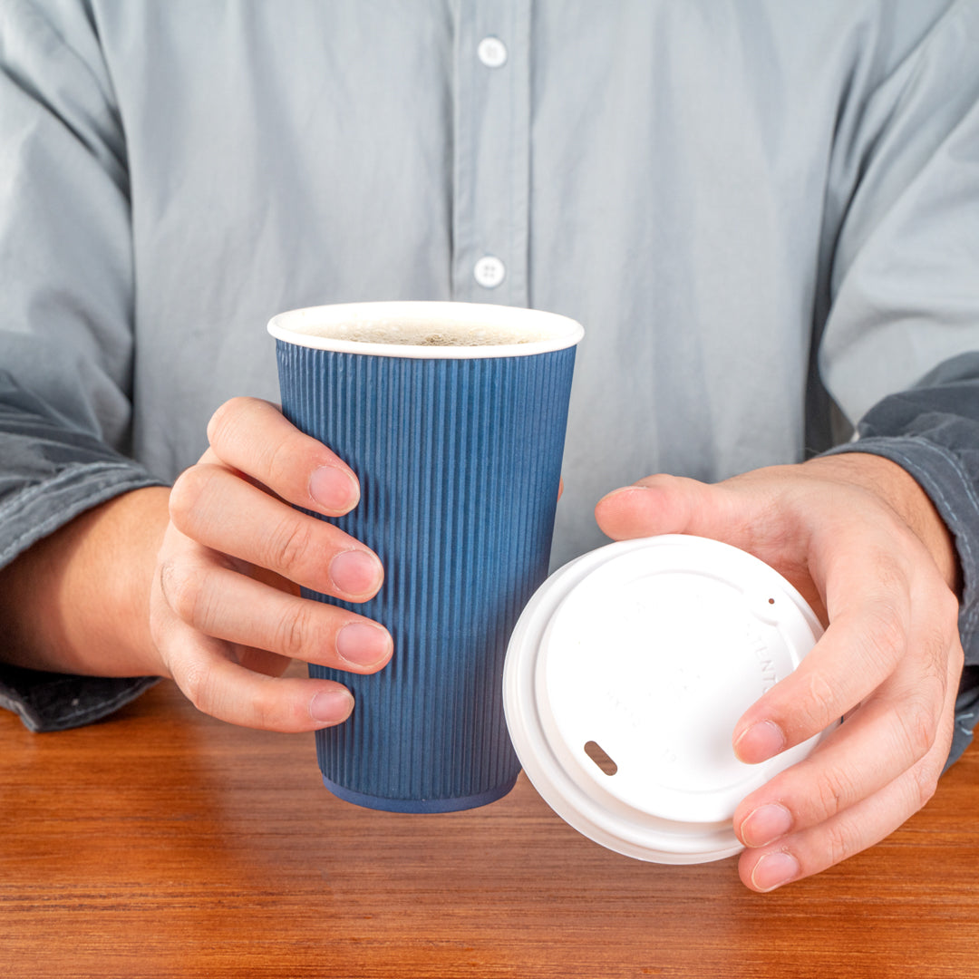 Premium 16 oz Midnight Blue Paper Coffee Cups with Ripple Wall - 3.5