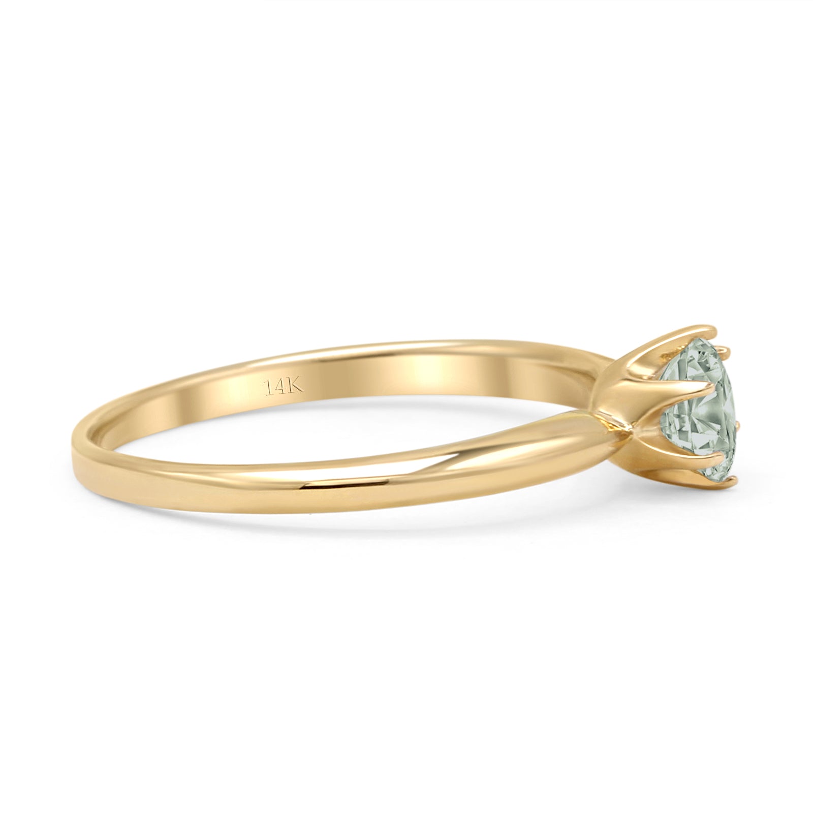 14K Yellow Gold Petite Dainty Round Solitaire Natural Green Amethyst Prasiolite Ring for Women - Elegant Minimalist Jewelry Gift for Anniversary, Birthday & Special Occasions