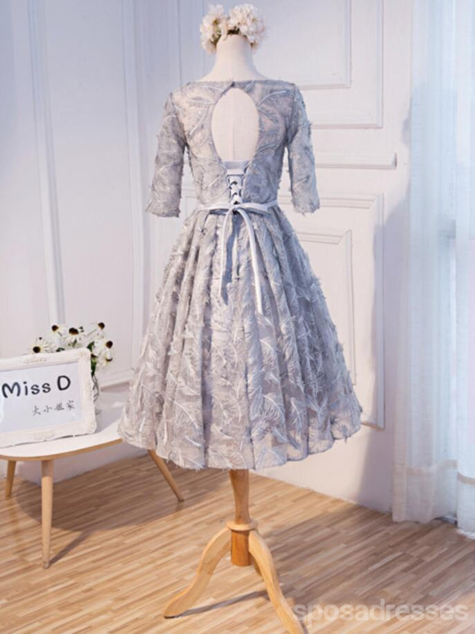 Elegant Long Sleeve Gray Lace Scoop Neck Prom Dress - Affordable Homecoming & Party Gown for Women (CM273) | Perfect for Formal Dances, Evening Events & Special Occasions