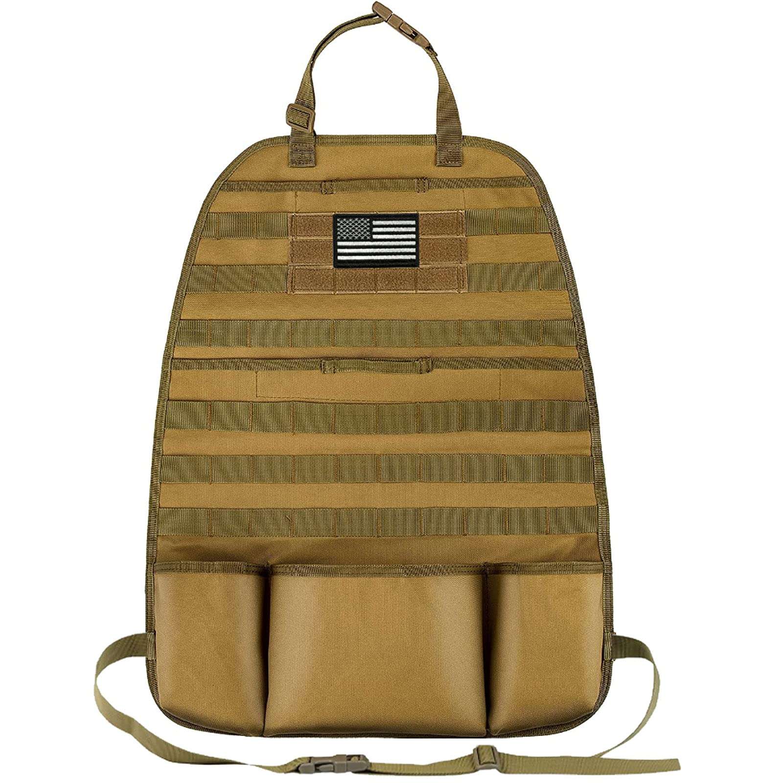 Tactical MOLLE Seat Back Organizer - Durable Car Seat Cover Protector with Vehicle Panel (TAN) - Perfect for SUV, Truck & Off-Road Adventures