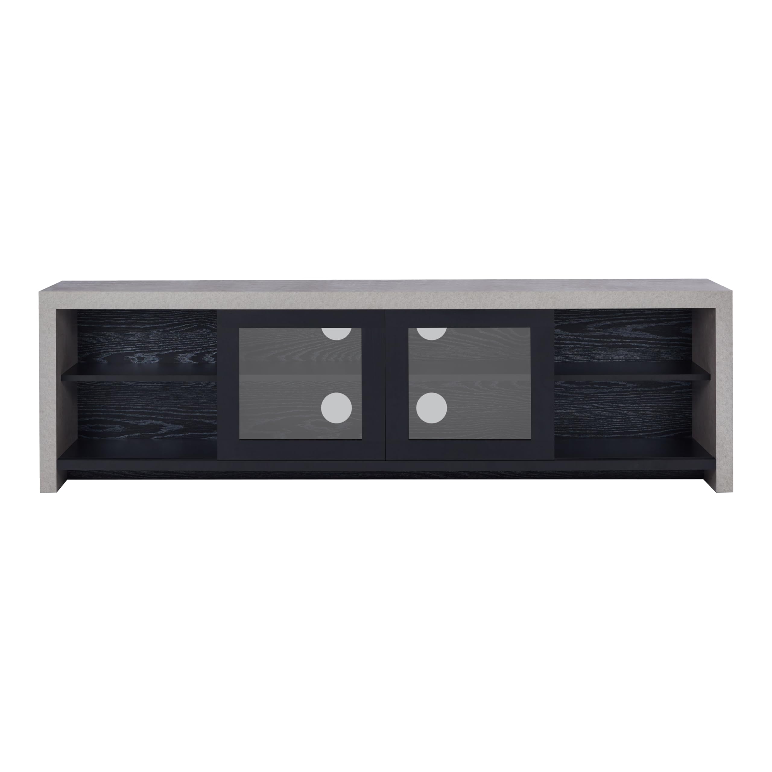 Modern Sliding Glass Door TV Stand - Black & Cement Finish - 24/7 Shop at Home Nouel - Perfect for Living Room, Bedroom & Home Theater Setup
