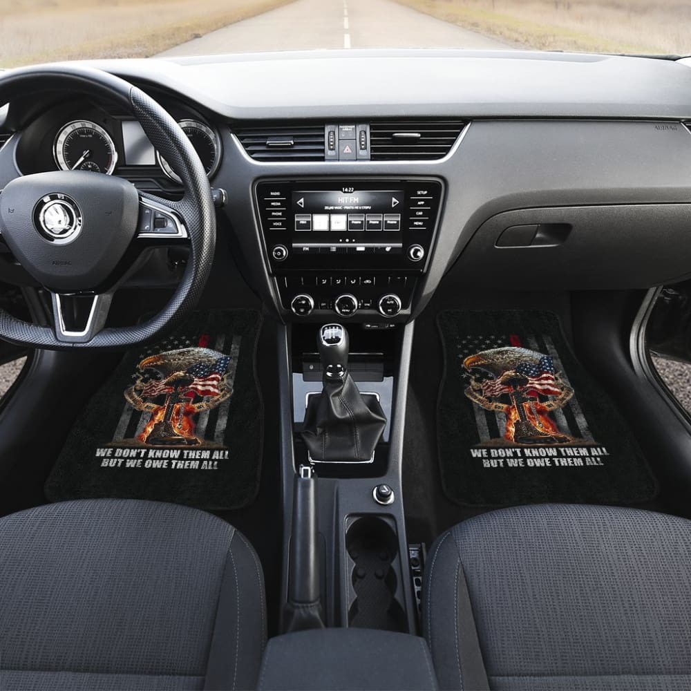 Patriotic American Flag Eagle Car Floor Mats - 'We Don't Know Them All, But We Owe Them All' Military Tribute - Non-Slip Vehicle Accessories for Trucks, SUVs & Cars - Perfect for Memorial Day, Veterans Day & 4th of July Decor