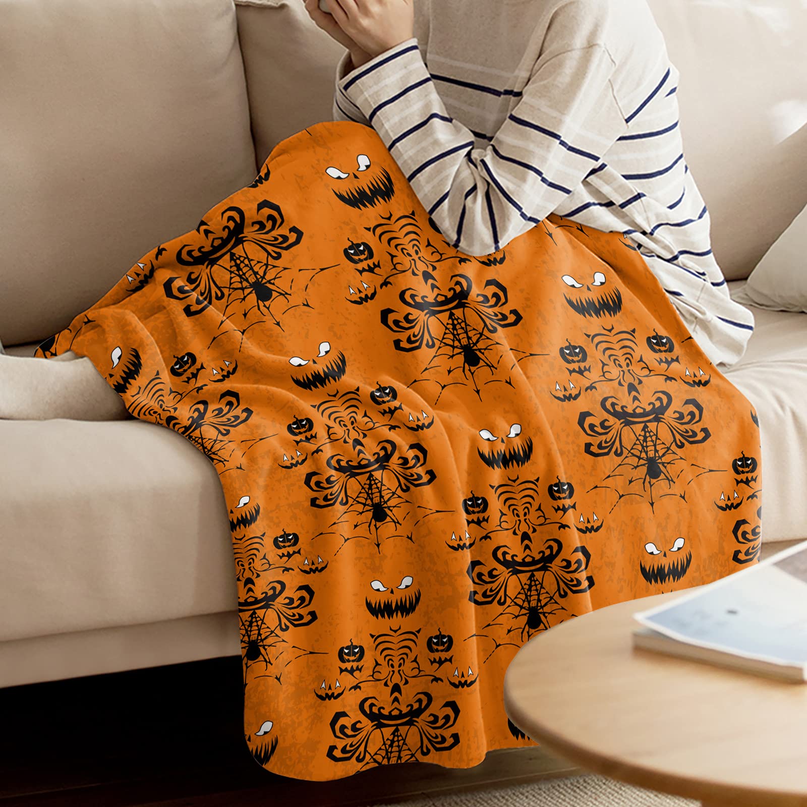 Halloween Ghost Pumpkin Flannel Throw Blanket - 60