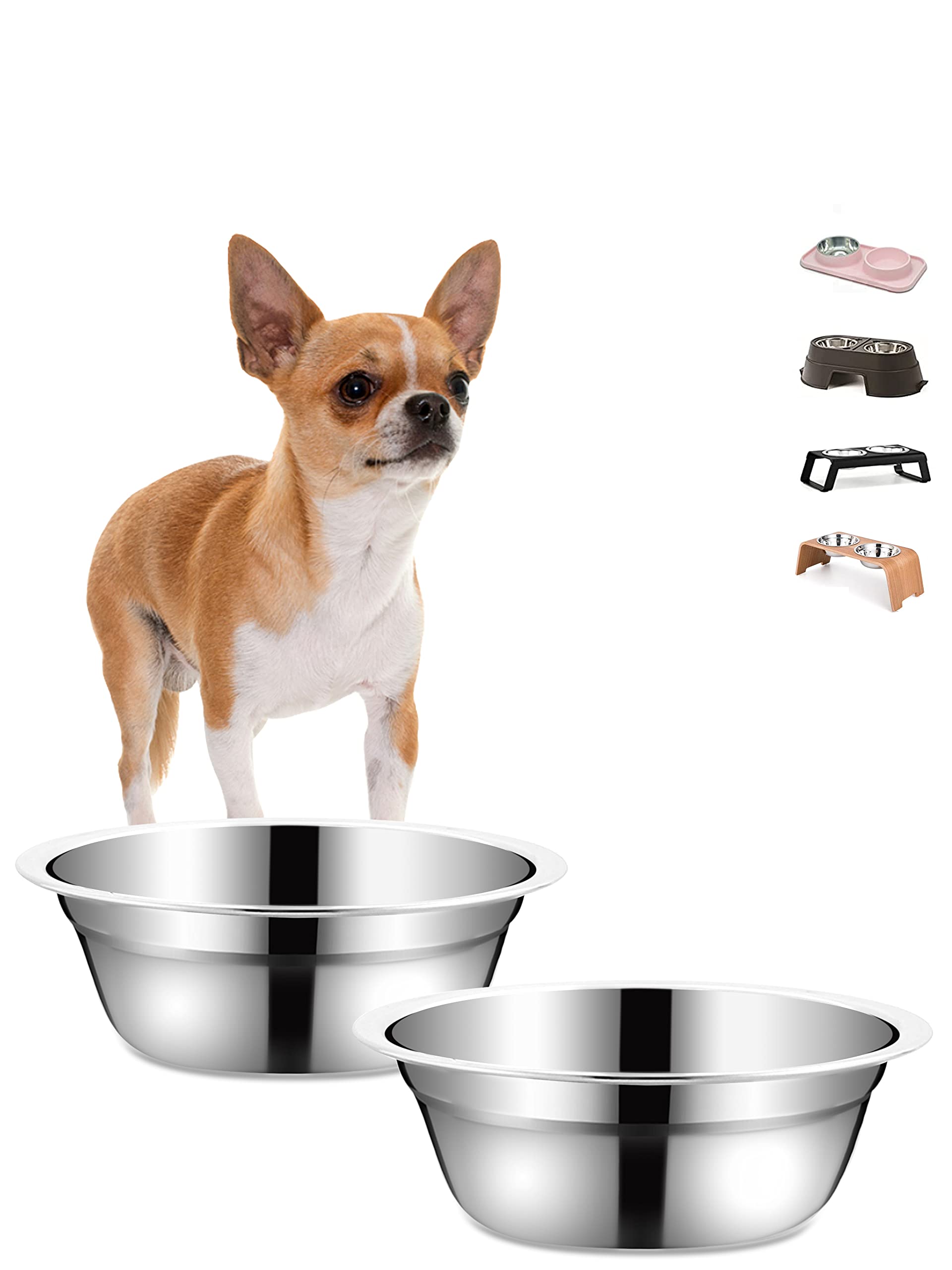 VENTION Stainless Steel Dog Bowls for Small & Medium Dogs - Non-Slip Metal Pet Food & Water Bowls for Indoor/Outdoor Use - Perfect for Home, Travel & Training