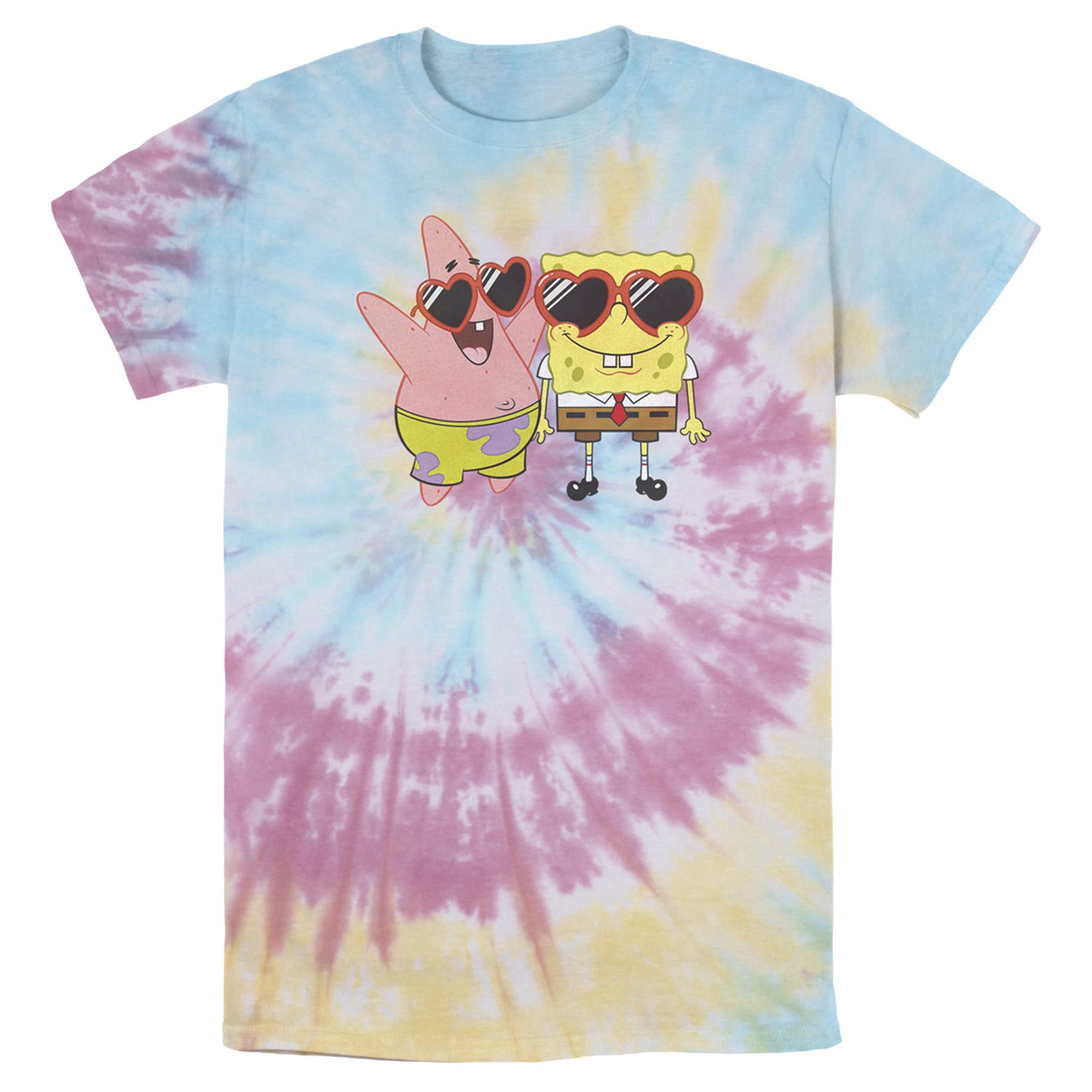 Nickelodeon SpongeBob SquarePants & Patrick Heart Glasses Tie-Dye T-Shirt for Men - Fun Cartoon Graphic Tee for Casual Wear, Cosplay & Fan Gifts