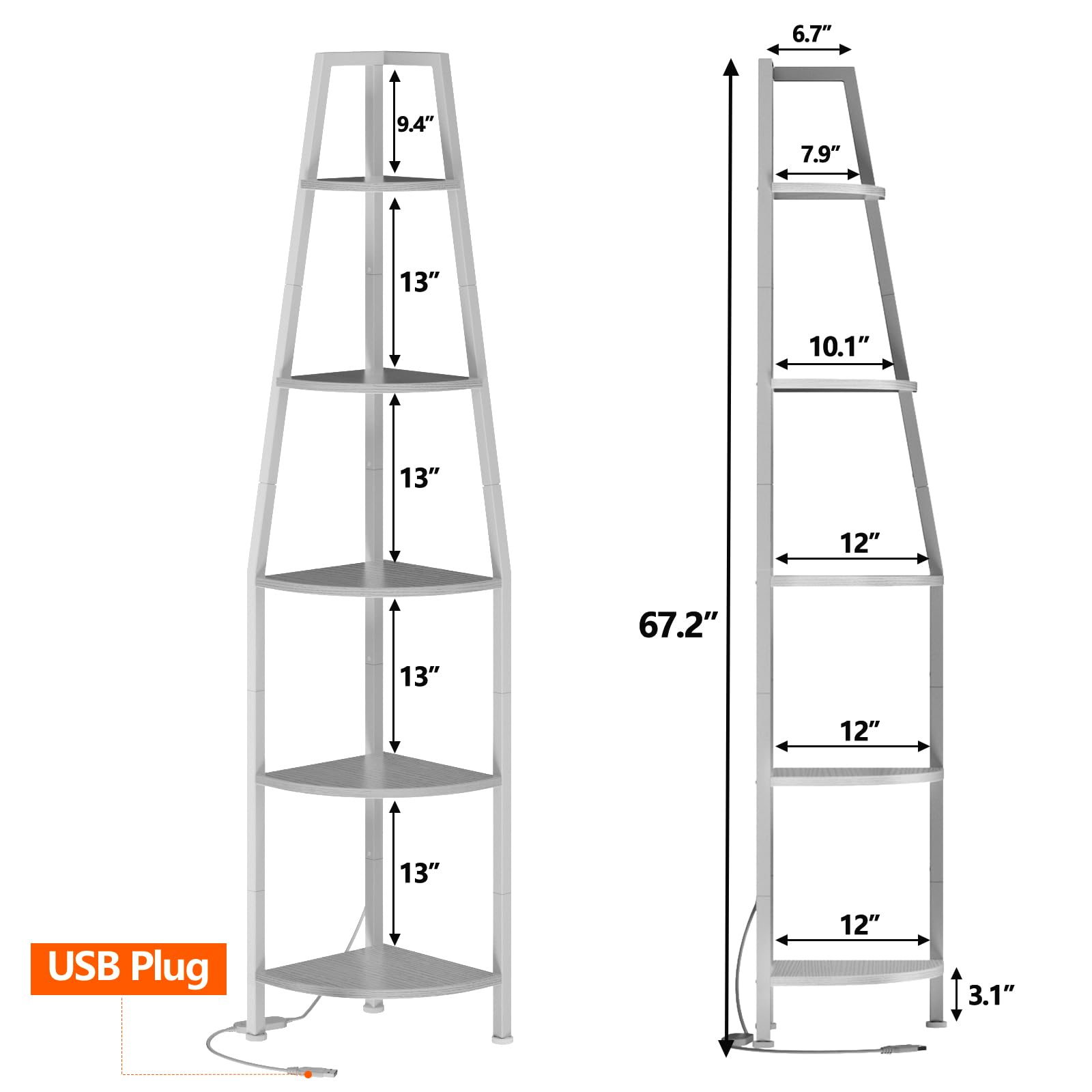 Furnulem 5-Tier Corner Shelf with LED Lights - 67.2