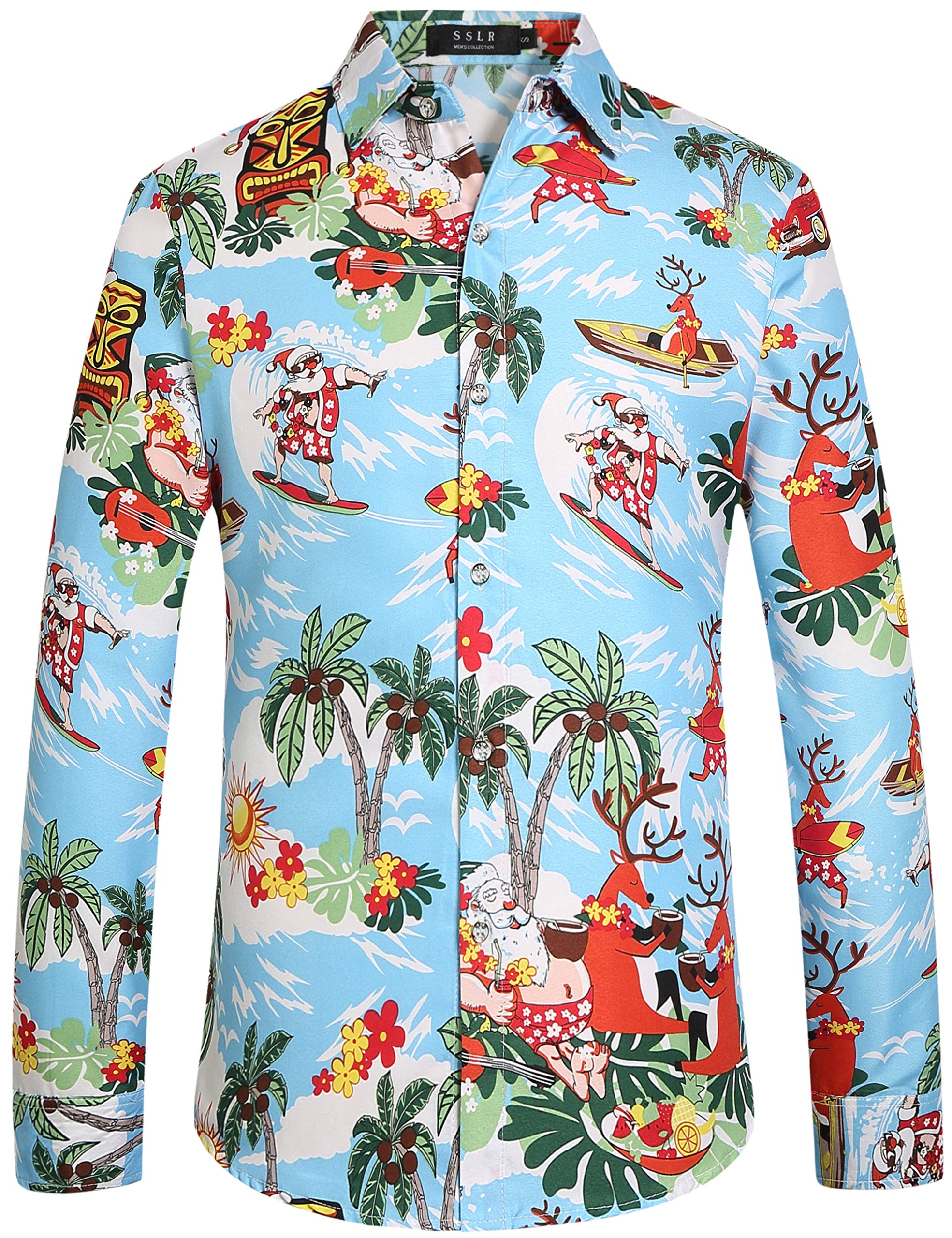 Men's Santa Claus Christmas Party Button Down Long Sleeve Shirt | Festive Holiday Office Attire & Ugly Sweater Contest Outfit