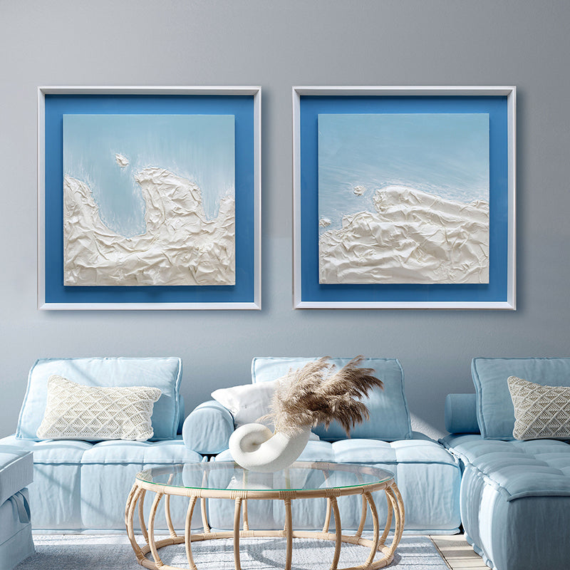 Handmade 3D Paper Wall Art - Blue Sea & White Waves - 100x100cm - Modern Home Decor for Living Room, Bedroom & Office