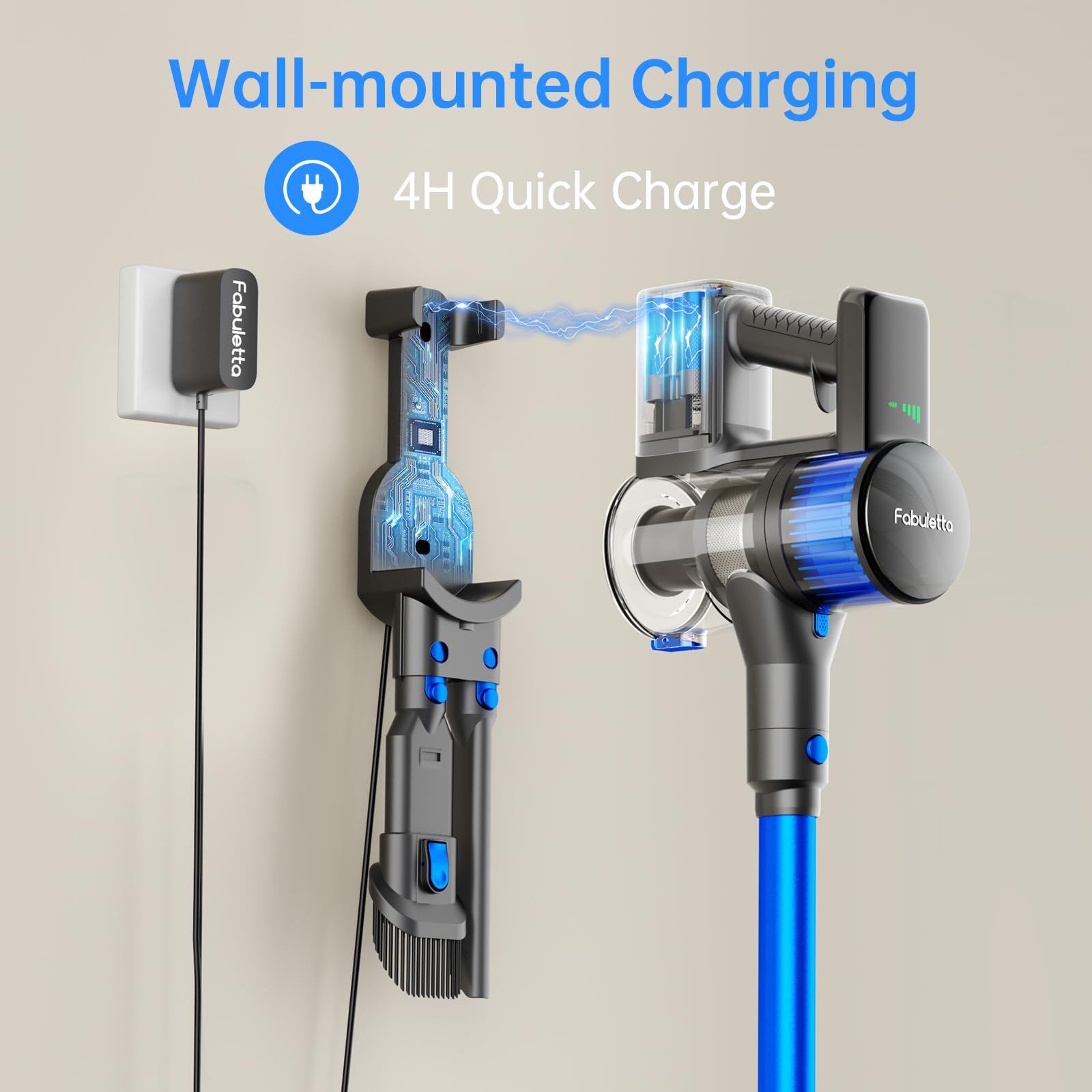 FABULETTA Cordless Stick Vacuum Cleaner - 500W Brushless Motor, Lightweight & Rechargeable for Home Use, 55 Min Runtime - Perfect for Pet Hair, Carpet, Hard Floors (Deep Blue) | Ideal for Quick Cleanups, Stairs, Cars & Daily Household Cleaning