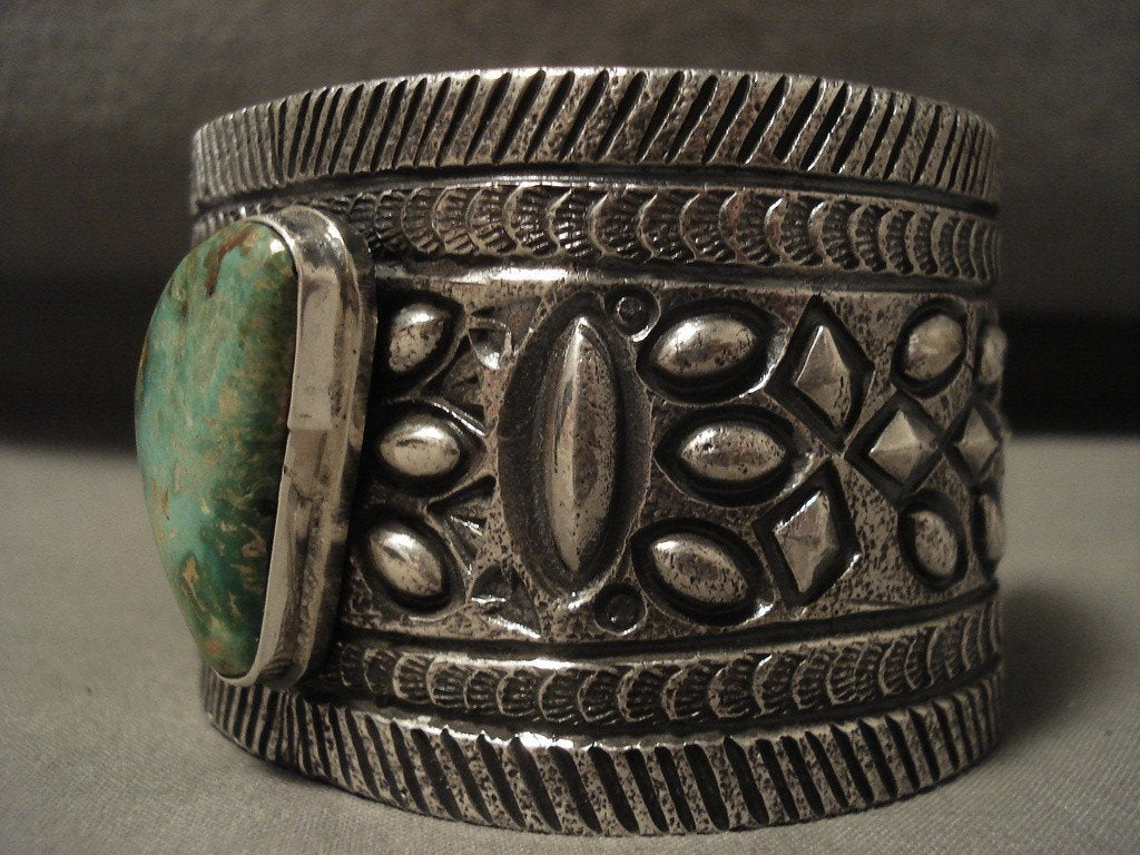132 Gram Natural Green Turquoise Navajo Native American Silver Bracelet - Handcrafted Jewelry for Women, Boho Style Accessory for Casual Wear & Special Occasions