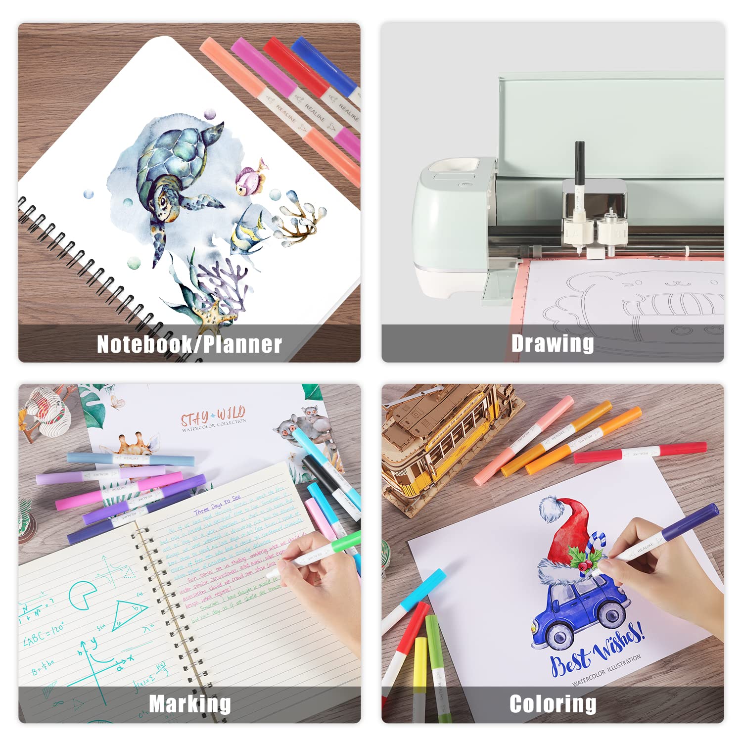 REALIKE 24-Pack Dual Tip Marker Pens for Cricut Maker 3, Maker, Explore 3, Air 2 & Air - Fine Point (0.4mm) & Bold (1.0mm) Writing & Drawing Pens - Perfect for DIY Crafts, Scrapbooking, Card Making & Vinyl Projects