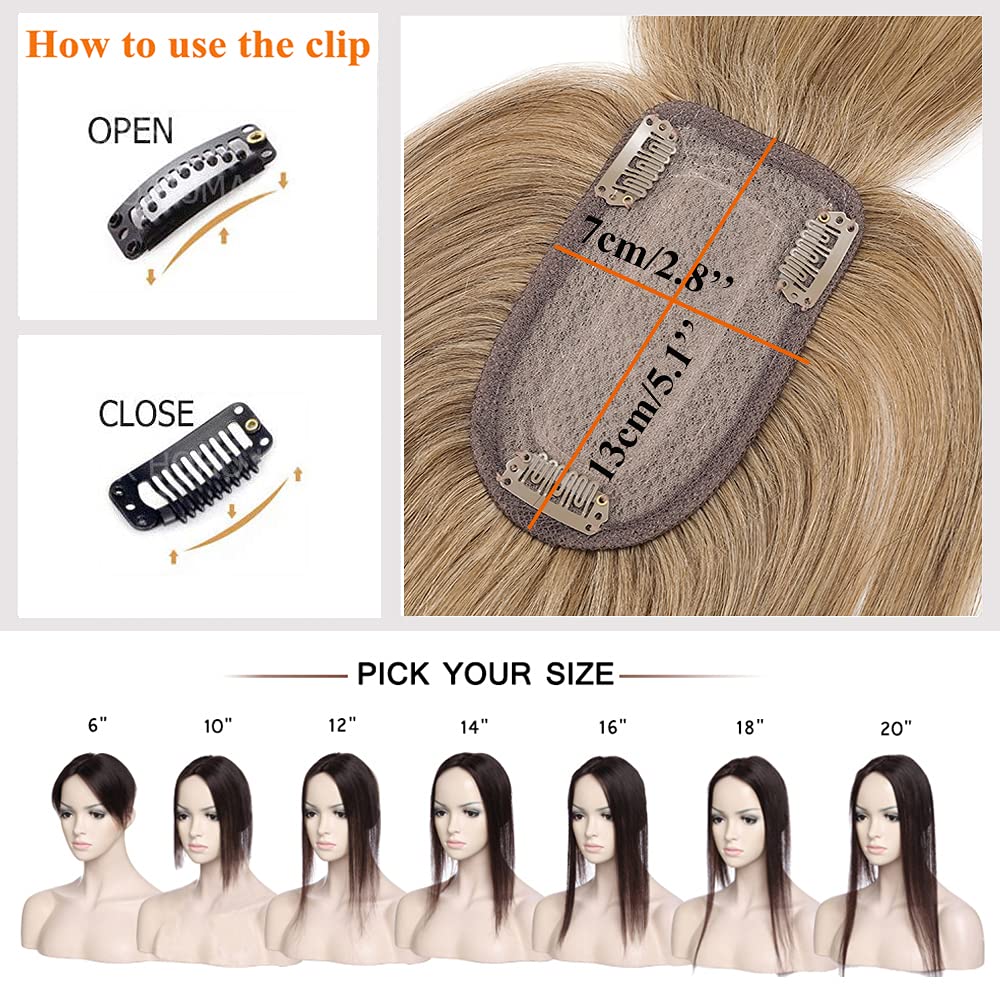 MY-LADY 150% Density Human Hair Toppers With Bangs - 16 Inch Dark Blonde Silk Base Clip-in Hairpiece for Women with Thinning Hair & Hair Loss | Natural Look for Daily Wear, Parties & Special Occasions