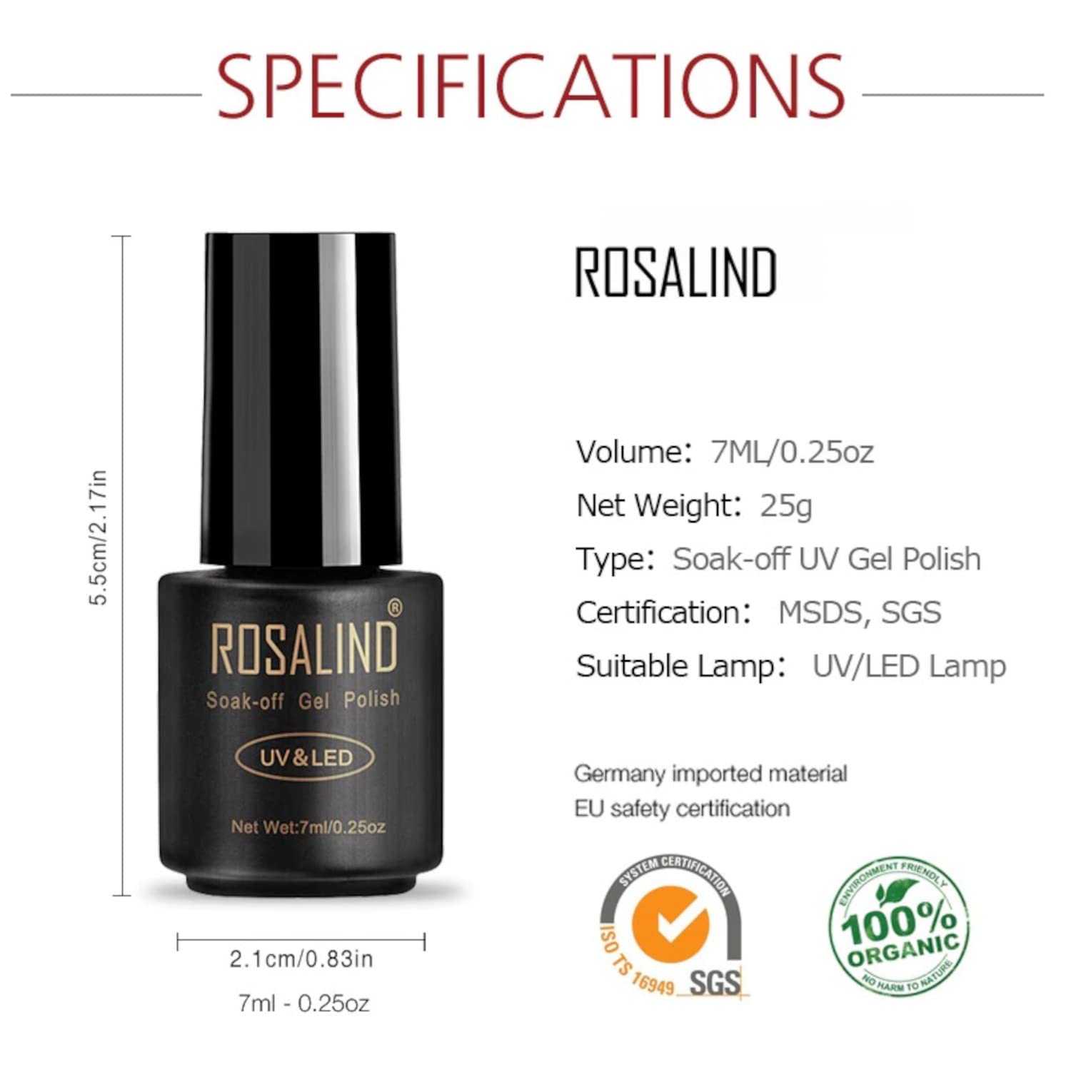 ROSALIND UV LED Gel Nail Polish Set - 7ml Long Lasting Nail Art Color Gel Polish with High Gloss Finish (Shade 2557) | Professional Salon Quality Manicure at Home | Perfect for Nail Art Designs, Parties, Weddings & Special Occasions