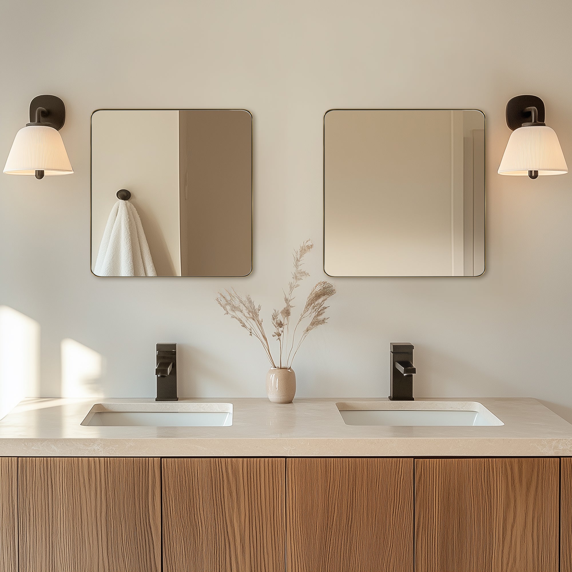 ANDY STAR 24x24 Inch Square Bathroom Mirror with Stainless Steel Frame - Modern Wall Decor for Vanity, Makeup, and Home Decoration - Perfect for Bathrooms, Bedrooms, and Living Spaces