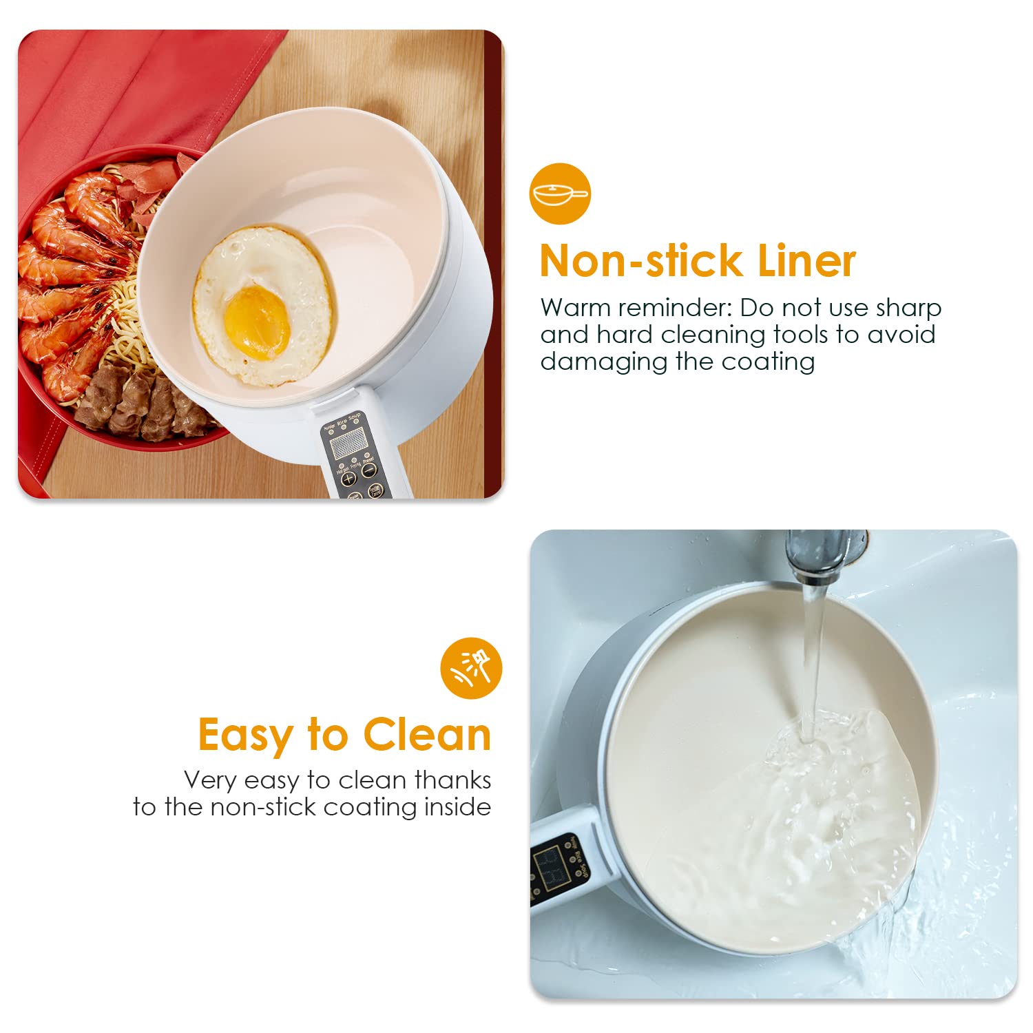 1.8L Electric Hot Pot with Non-Stick Coating - Multi-Functional Cooker for Ramen, Steak, Eggs, Rice & Soup | Smart Button Control | Perfect for Dorm, Office & Small Kitchen Cooking