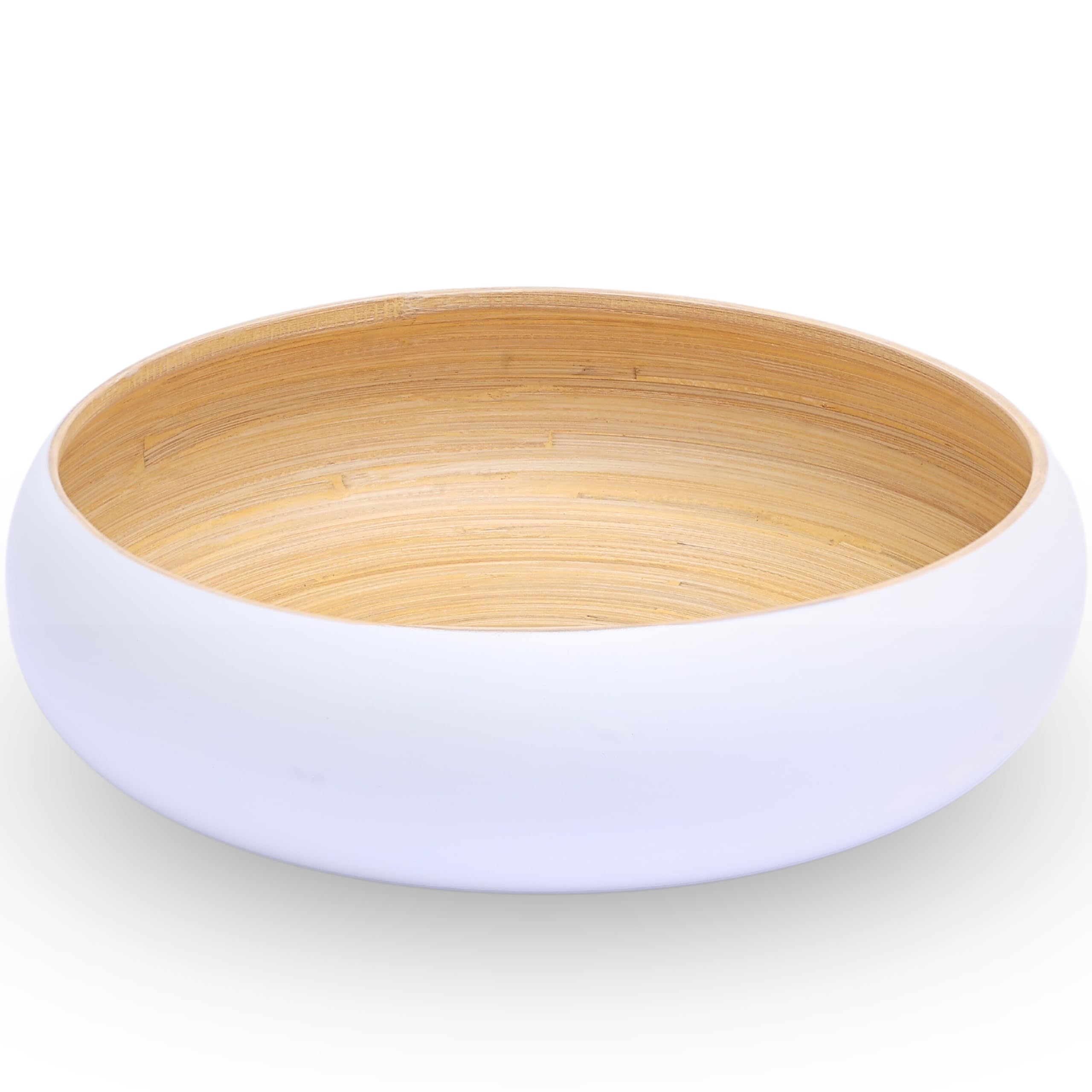 CLAYNIX White Bamboo Fruit Bowl - Large Decorative Serving Bowl for Kitchen Counter, Dining Table & Fruit Display | Perfect for Entertaining, Snacks & Home Decor