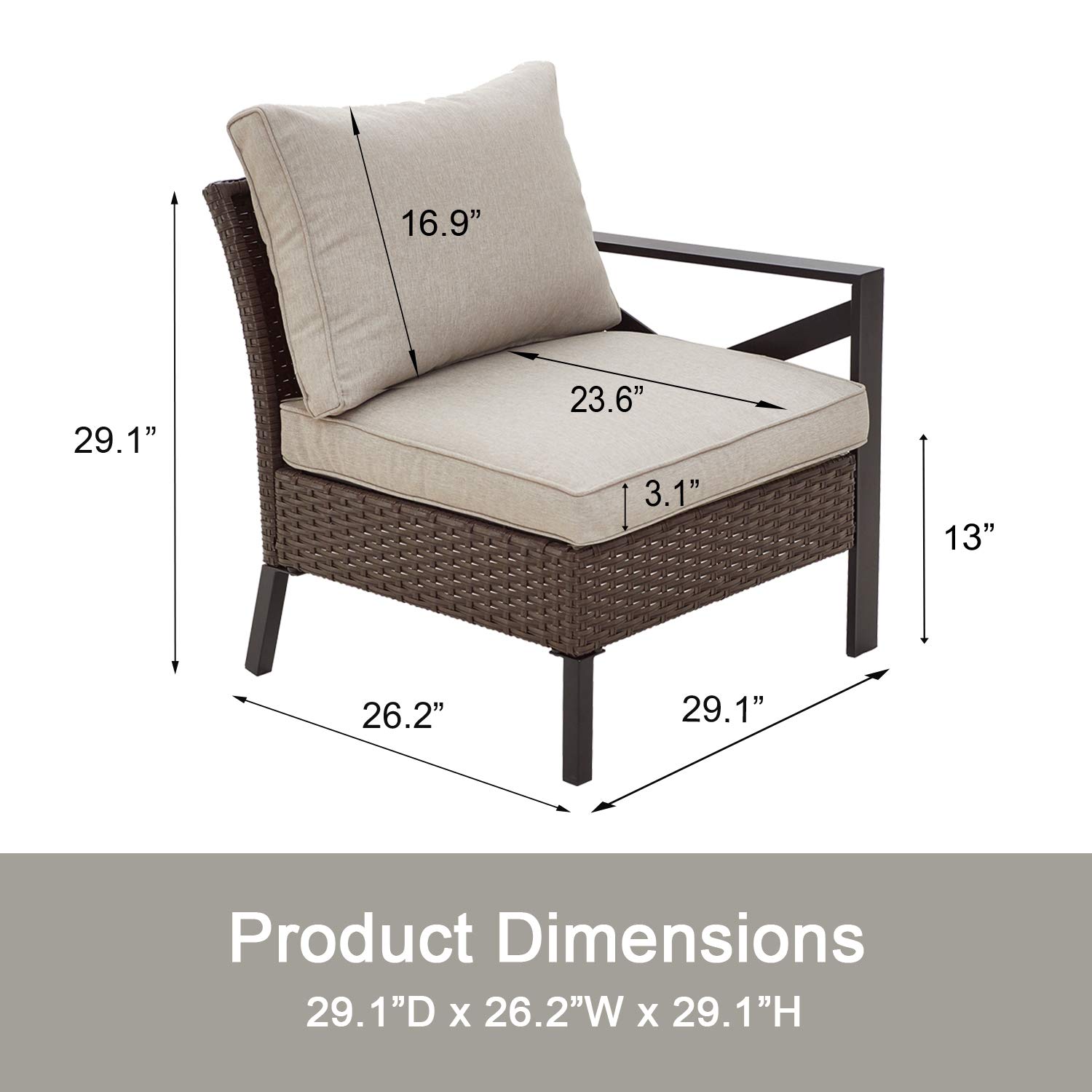 PatioFestival Wicker Outdoor Chair - Rattan Armchair with Removable Cushions, Left/Right Facing Patio Dining Furniture for Garden, Balcony, Porch & Poolside - Perfect for Relaxing, Sunbathing & Outdoor Entertaining
