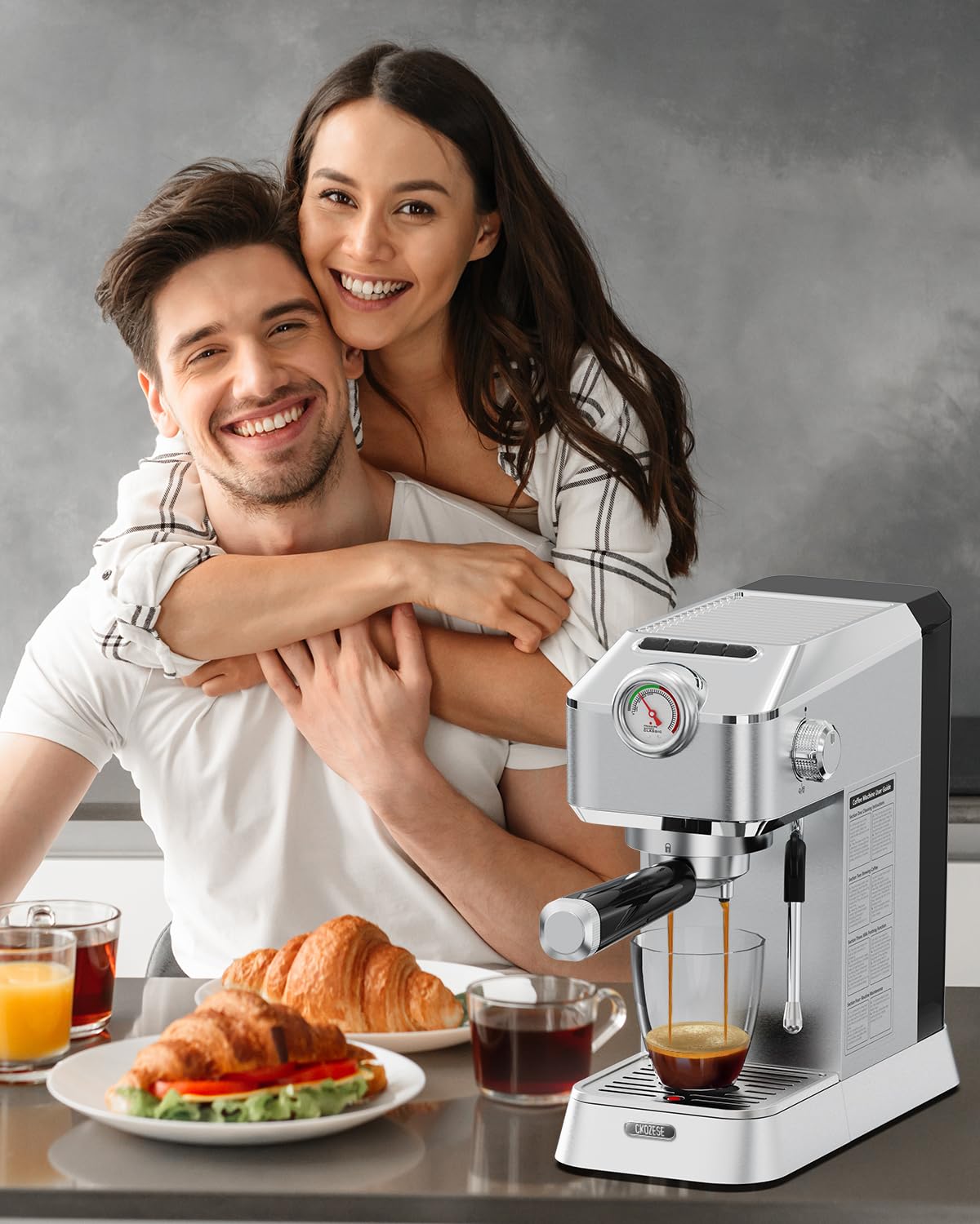 20 Bar ULKA Espresso Machine with NTC Temperature Control - Stainless Steel Coffee Maker for Cappuccino, Latte & Espresso - Includes Milk Frother Steam Wand & 42oz Detachable Water Tank - Perfect for Home Baristas & Coffee Lovers (Silver)
