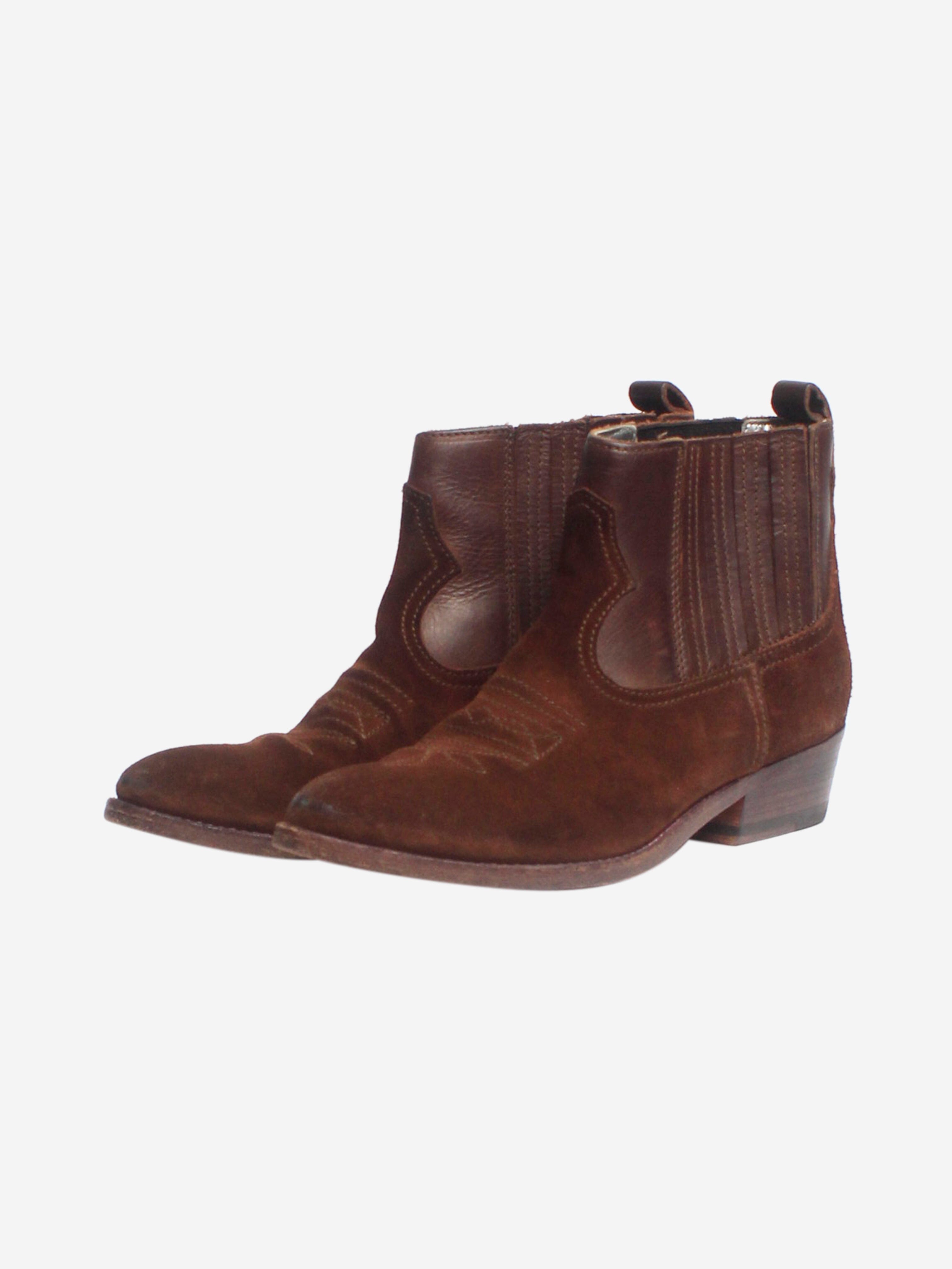 Brown Suede Western Ankle Boots for Women - Size EU 37 (US 6.5) | Comfortable Cowgirl Boots for Casual Wear, Country Music Festivals & Western Fashion Outfits