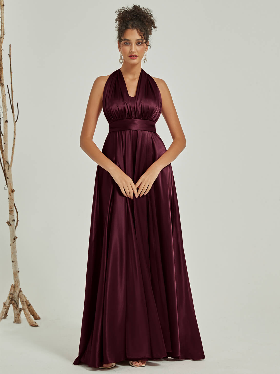 Elegant Cabernet Satin Convertible Bridesmaid Dress - Multi-Way Wrap A-Line Gown for Weddings, Prom & Formal Events