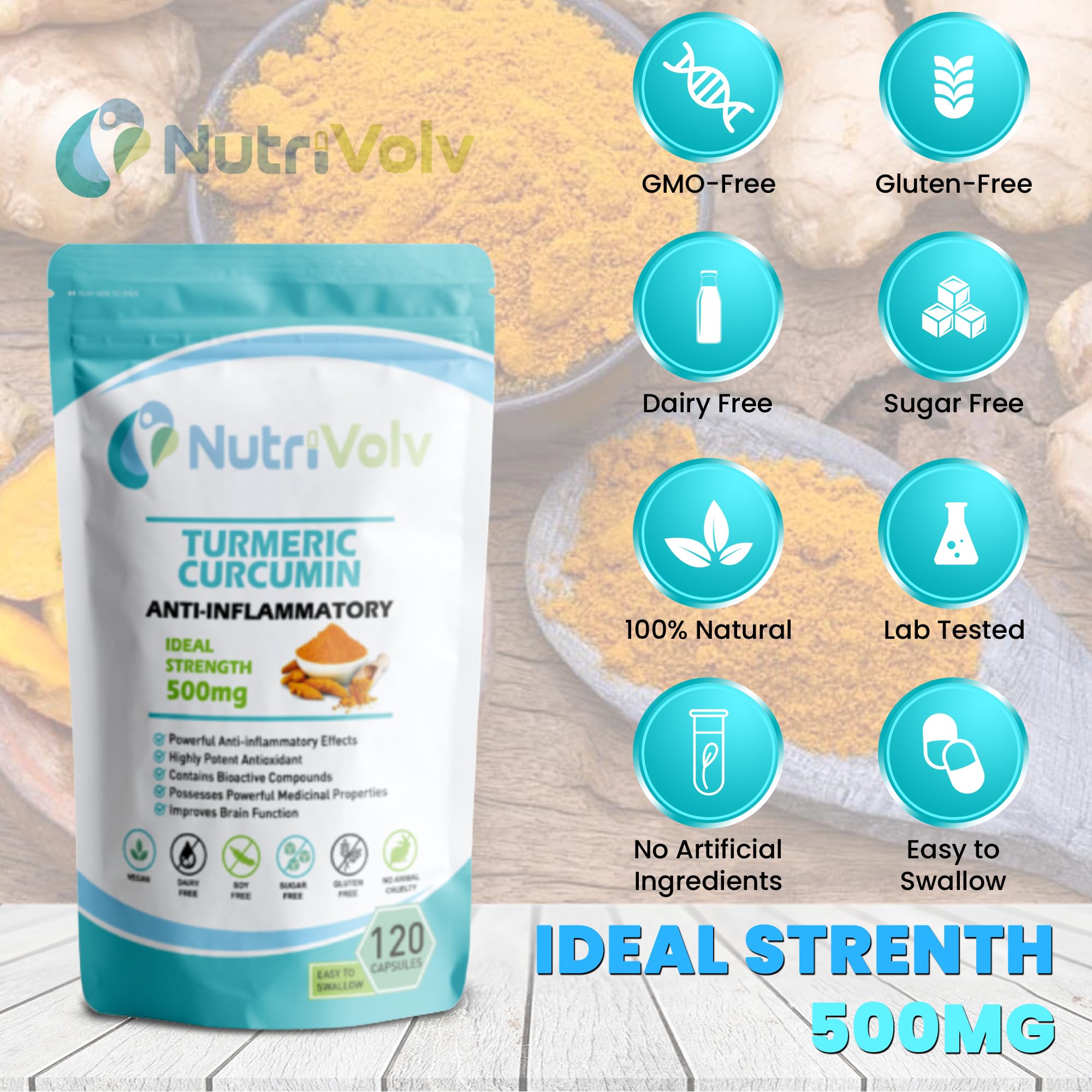Turmeric Curcumin 500mg with Black Pepper for Absorption | 120 Capsules | Anti Inflammatory & Antioxidant Supplement | Supports Joint & Immune Health | for Daily Wellness & Active Lifestyle