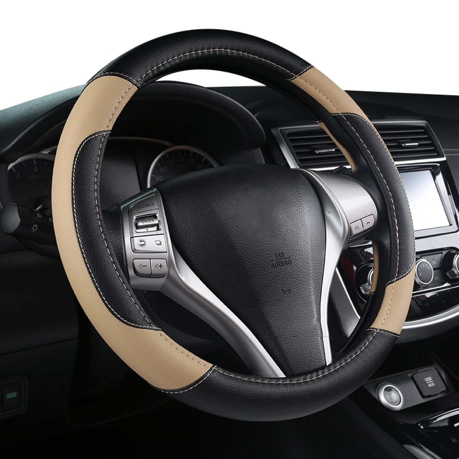 Premium PU Leather Steering Wheel Cover - Universal Fit 37/38cm, Anti-Slip & Breathable Car Accessory for Comfort & Style | Perfect for Daily Commute, Road Trips & Enhanced Driving Experience