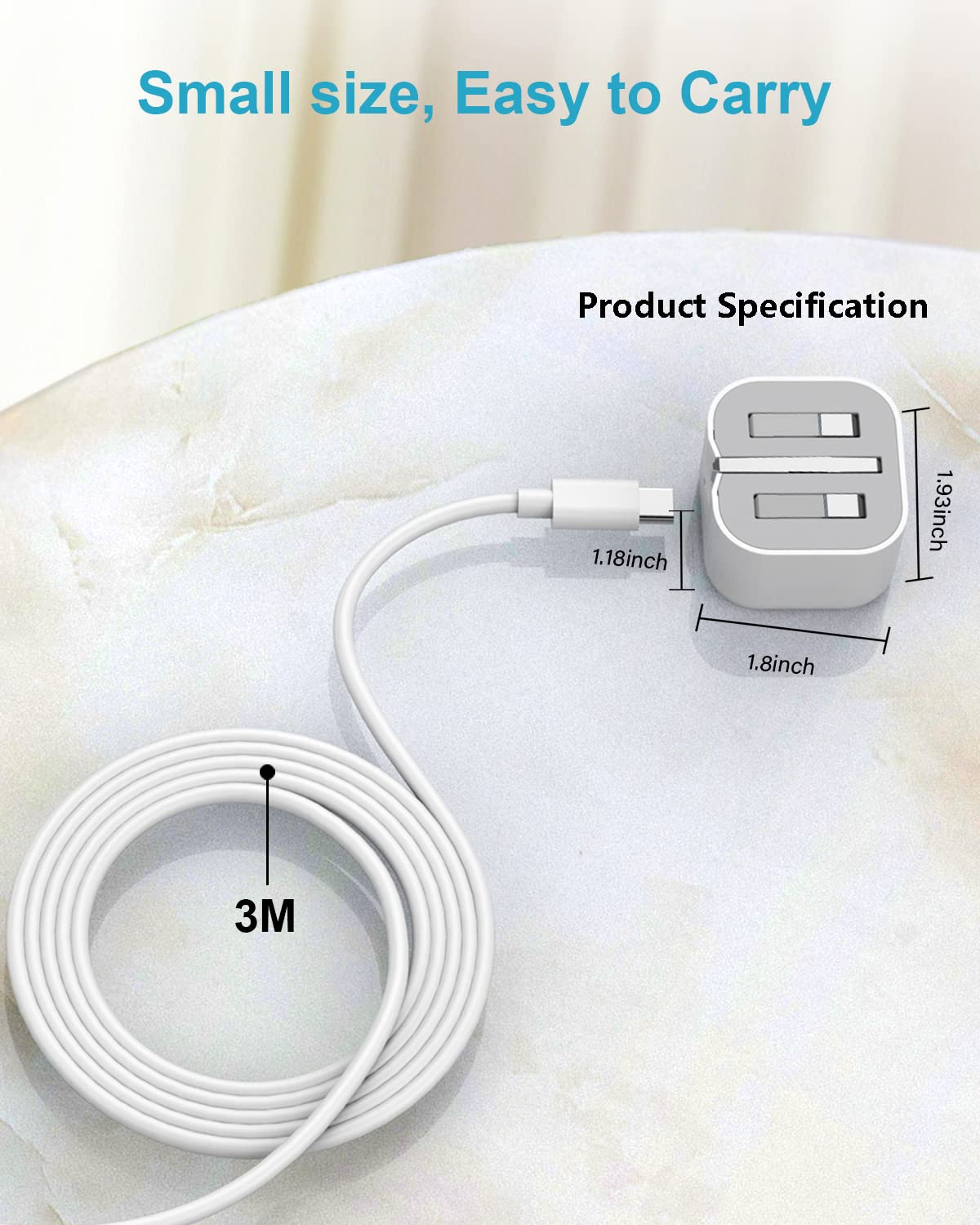 Apple MFi Certified 20W Fast Charger with 3M USB-C to Lightning Cable - Fast Charging for iPhone 14/13/12 Pro Max/Mini/11/XS/SE/8 - Perfect for Home, Office & Travel