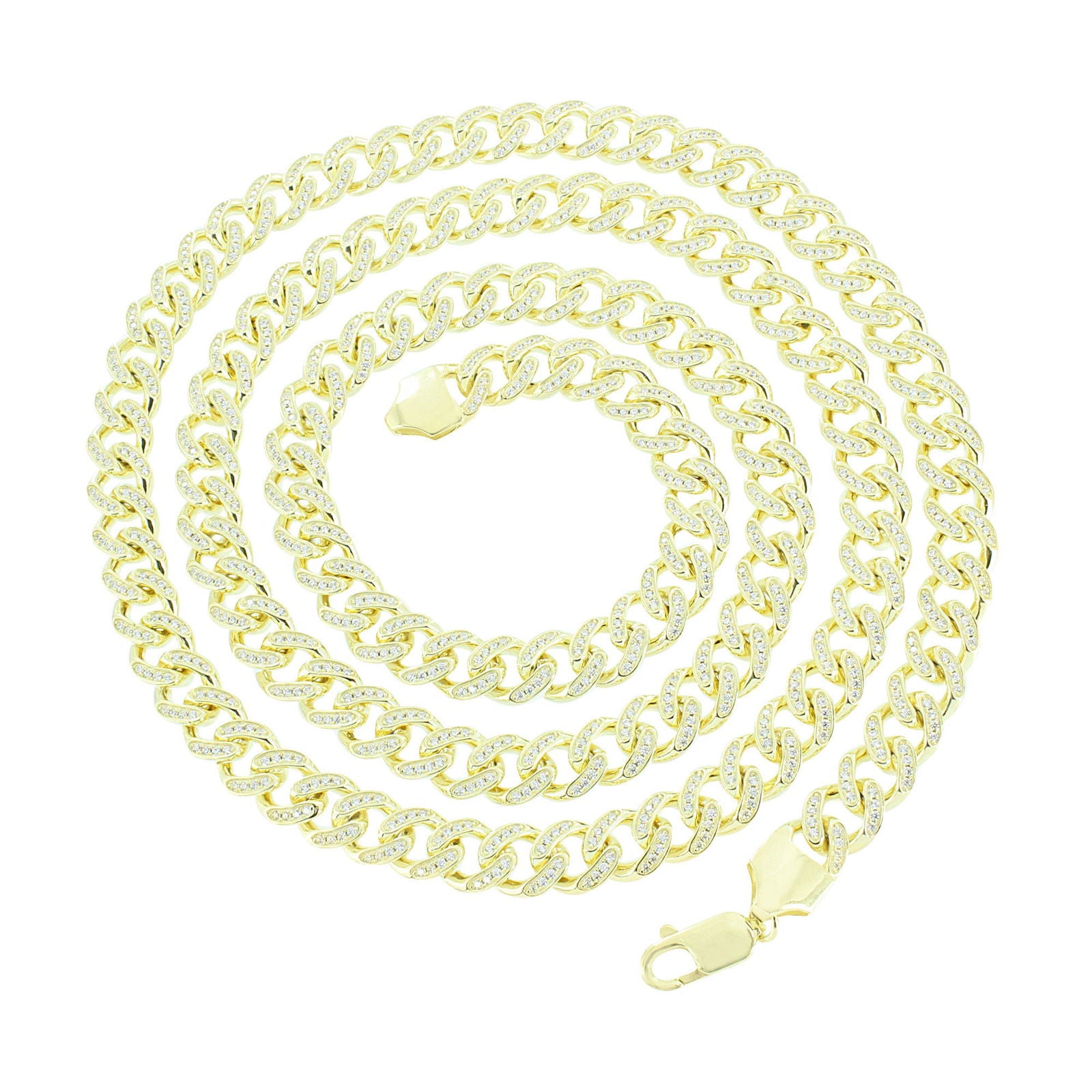 Miami Cuban Link Chain Necklace for Men - 925 Sterling Silver with Gold Finish & Simulated Diamonds | Perfect for Hip Hop Jewelry, Gifts, and Everyday Wear