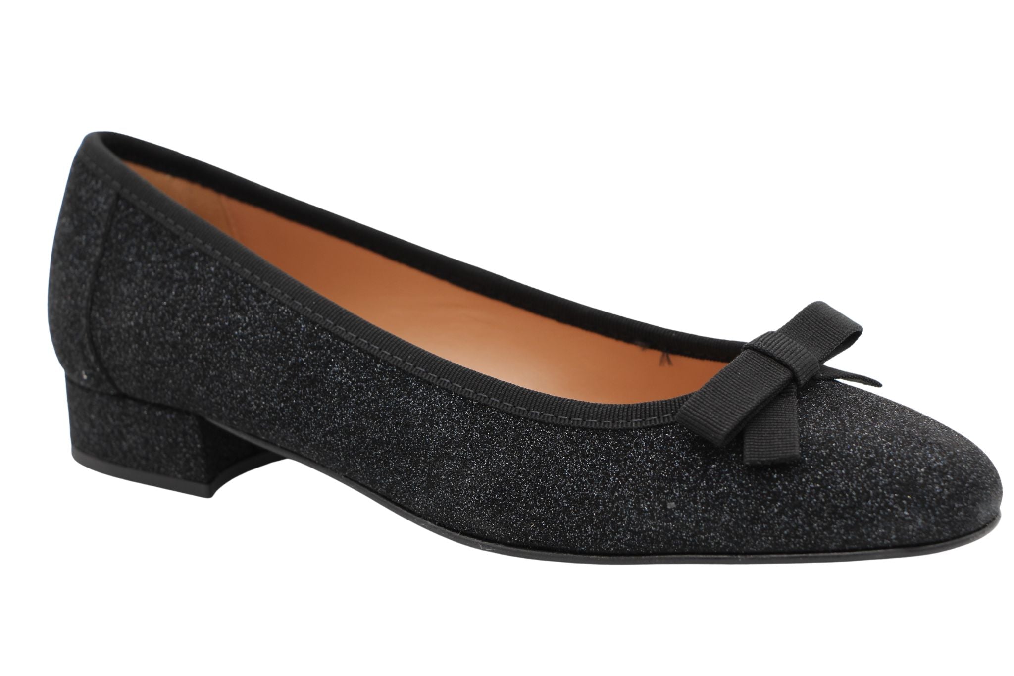 Fabucci Women's Black Shimmer Ballet Flats with Bow - Elegant Comfort Shoes for Work, Wedding & Everyday Wear