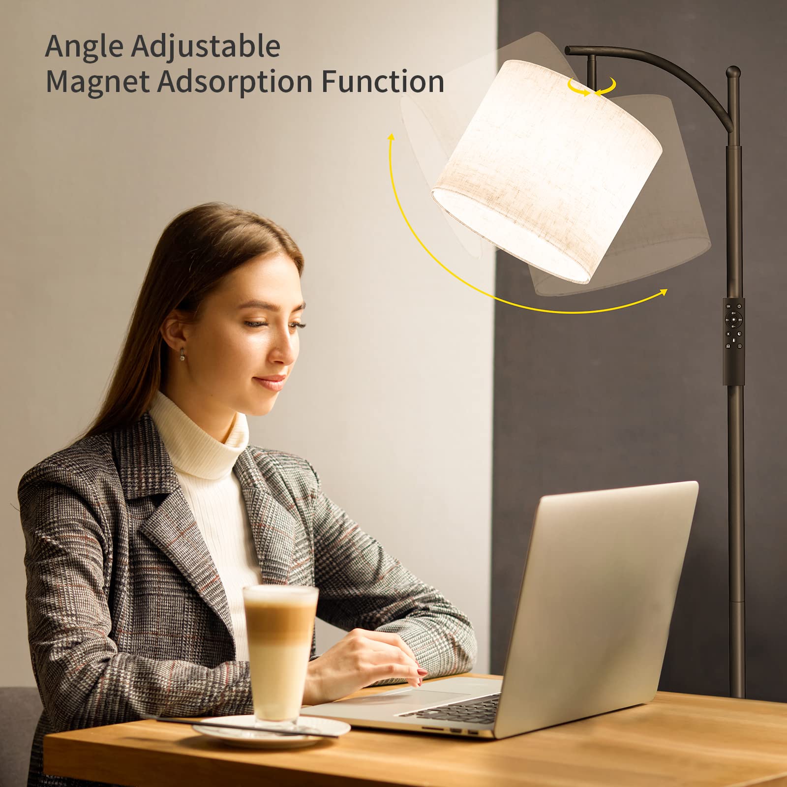 SUNMORY Modern Arc Floor Lamp with Remote Control - Dimmable LED Standing Light with Adjustable Hanging Lampshade for Living Room, Bedroom, Office - Black | Perfect for Reading Nook, Home Theater Lighting & Cozy Ambience