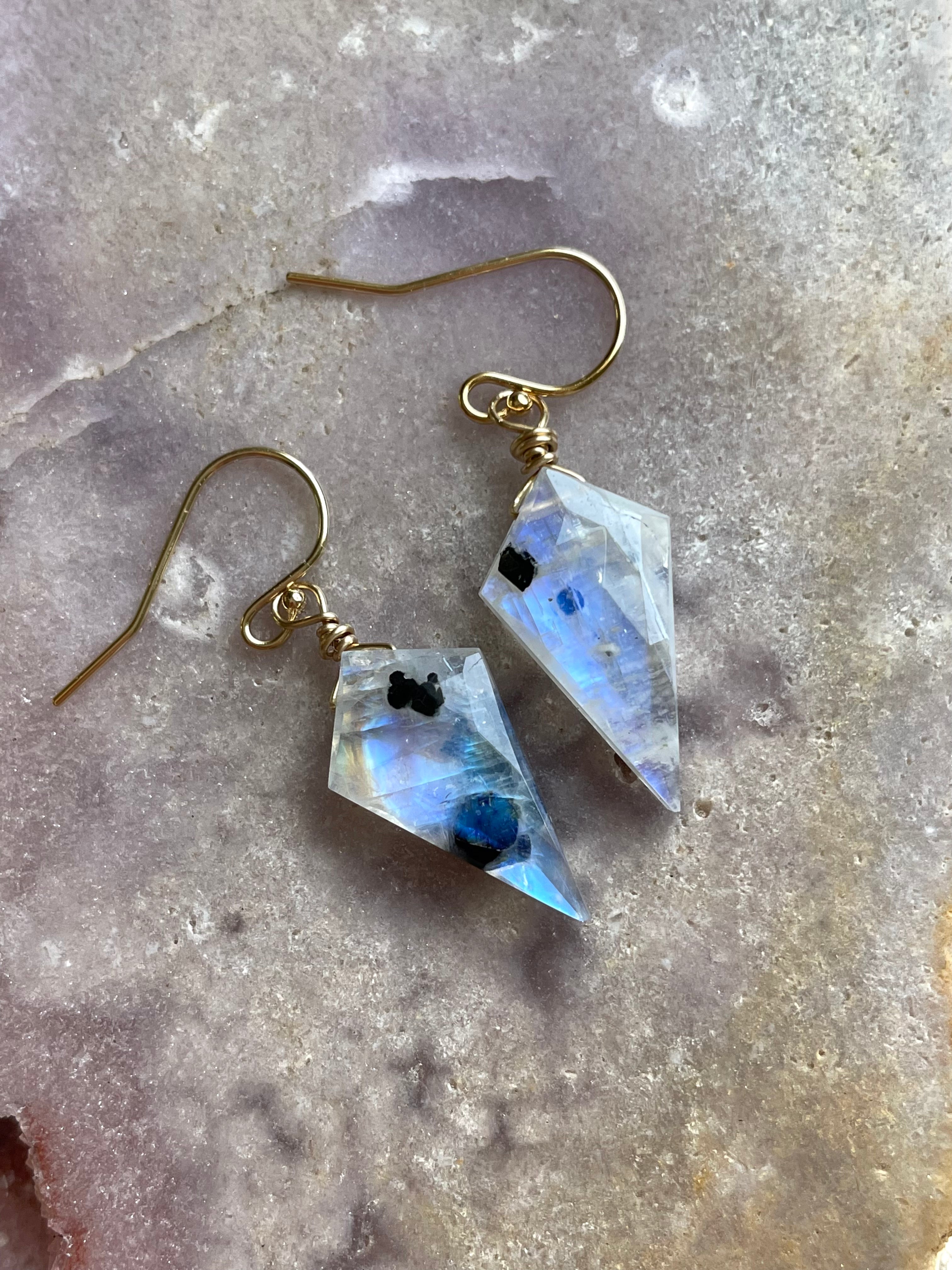 Faceted Rainbow Moonstone Drop Earrings in Gold Fill or Sterling Silver - Elegant Dangle Jewelry for Women, Perfect for Weddings, Parties & Special Occasions