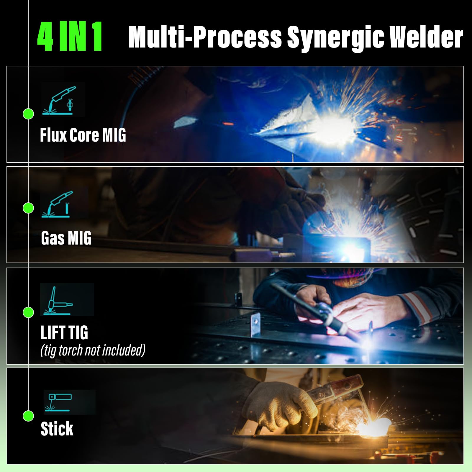 200A 110V/220V S7 Multiprocess MIG Welder - 4-in-1 Welding Machine for Flux Core, MIG, Lift TIG & Stick ARC | Portable Welder for Home DIY, Automotive Repair & Metal Fabrication