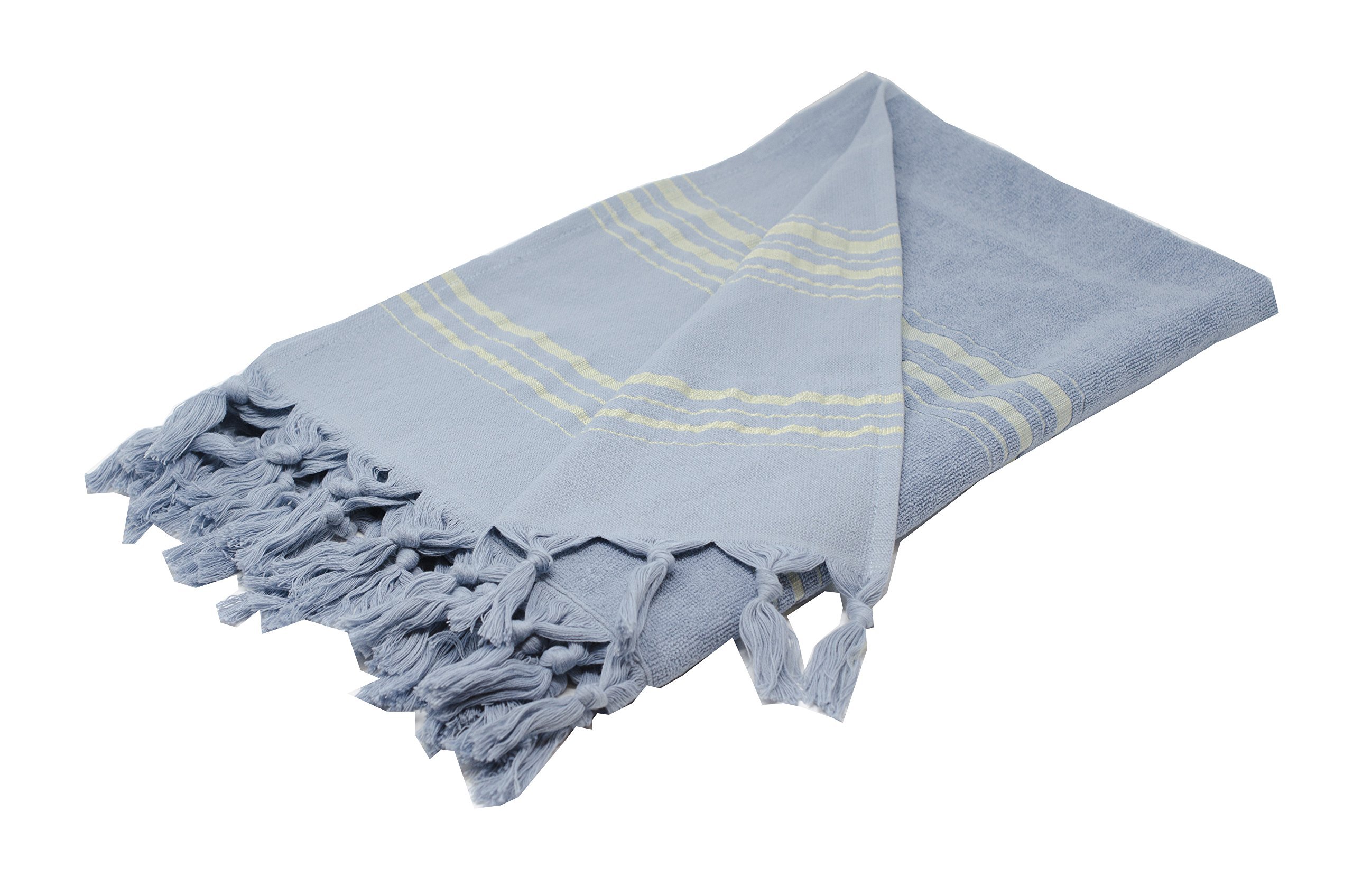Large Turkish Towel - Soft Terryback Striped Peshtemal for Bath, Gym & Beach | Thin Oversized Hammam Towel | Plus Size Fouta Bath Sheet in Navy Blue | Perfect for Spa, Yoga, Poolside & Travel