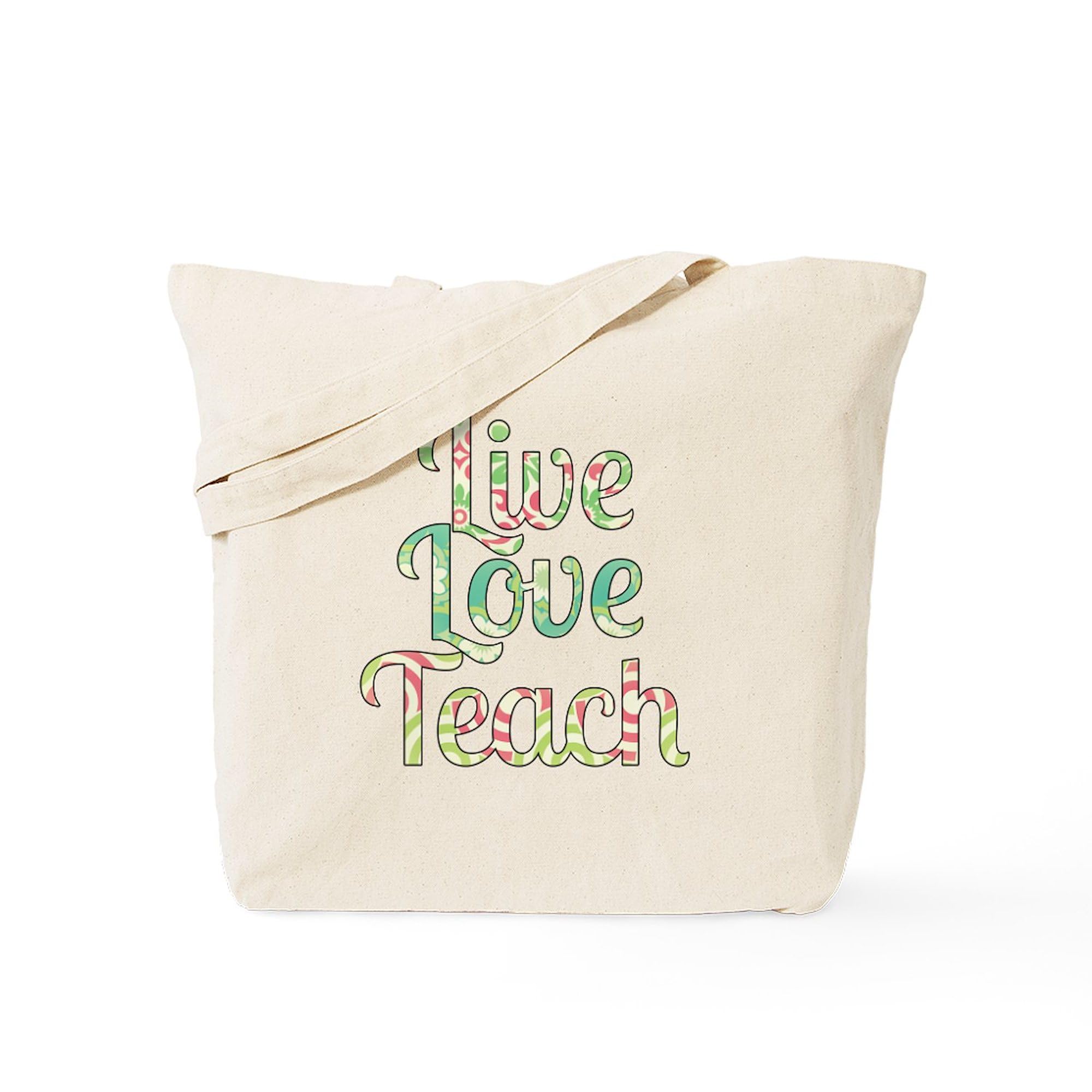 Live Love Teach Natural Canvas Tote Bag - Reusable Eco-Friendly Shopping Tote for Teachers, School, Groceries & Everyday Use