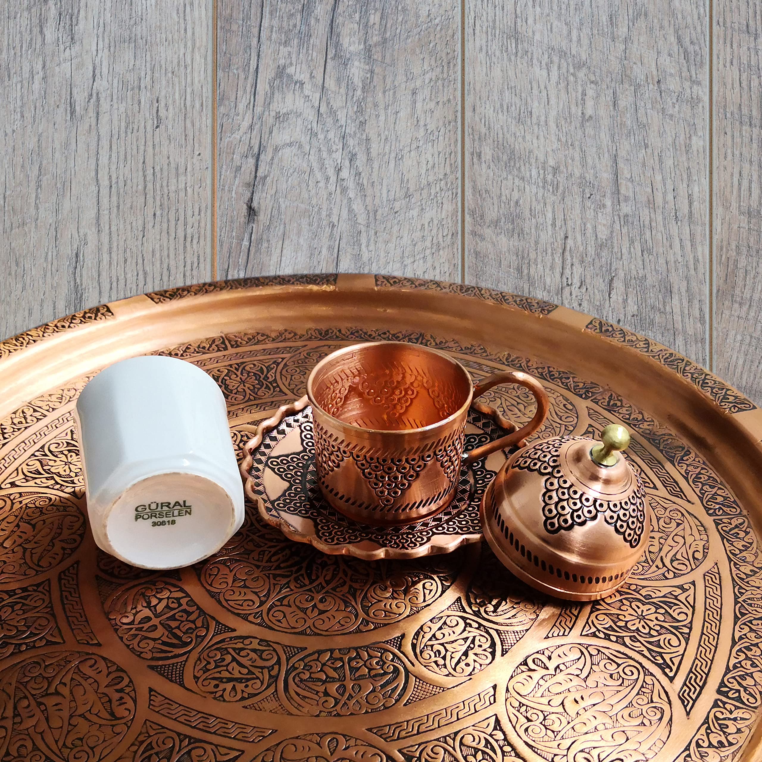 Premium Turkish Coffee Cups Set of 6 with Copper Tray - Vintage Espresso Cups in Velvet Gift Box | Perfect for Home Brewing, Turkish Coffee Ceremonies & Gifts