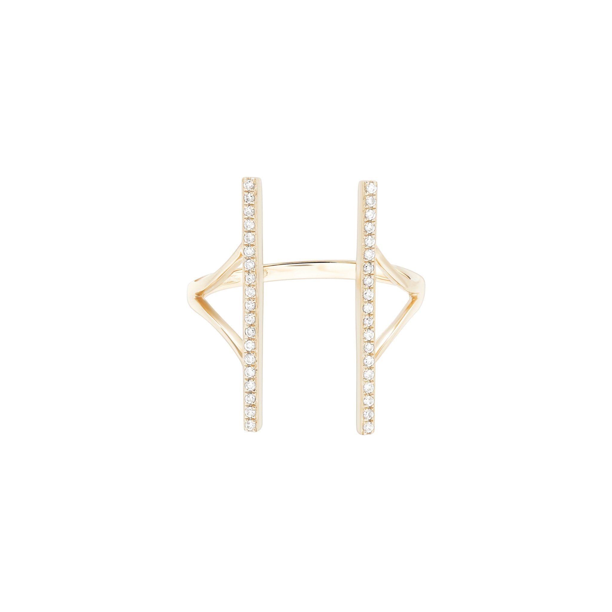 14k Yellow Gold Diamond Double Bar Wrap Around Cocktail Ring - Elegant Statement Jewelry for Women, Perfect for Parties, Weddings & Special Occasions