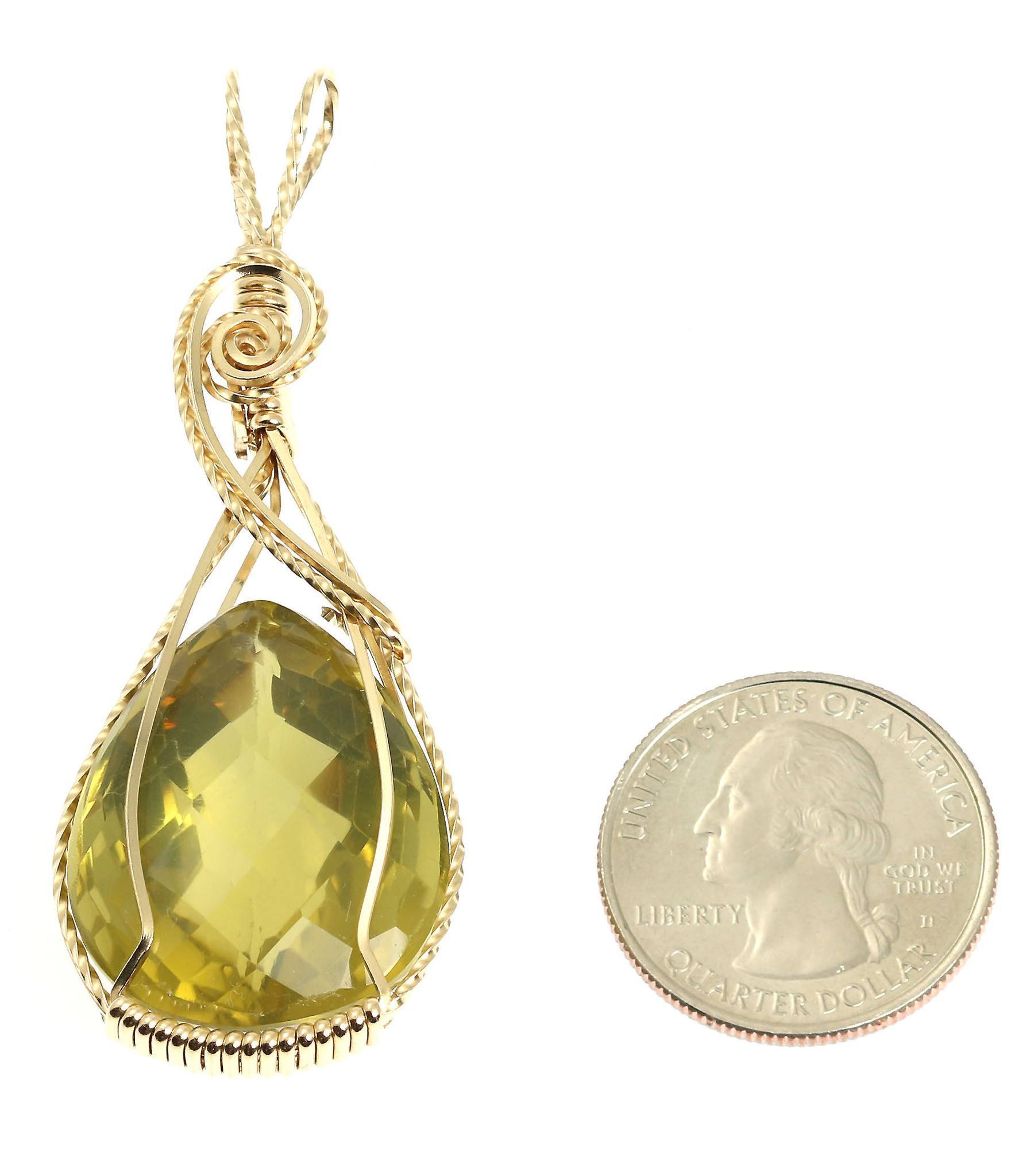 65 CT Natural Green Gold Quartz Pendant in 14K Gold Filled - Elegant Necklace for Women, Perfect for Gifts, Parties & Everyday Wear